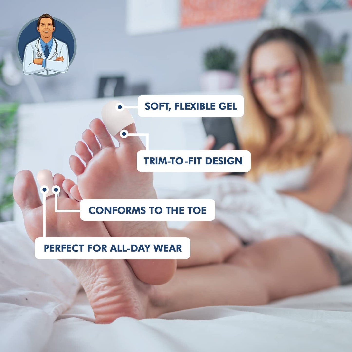 Dr. Frederick's Original Soft Gel Toe Protectors for Men & Women - 12 Pieces - Toe Caps for Foot Pain Relief - Flexible Cushions - Toe Sleeves for Ingrown Toenails, Corns, Calluses, Blisters Toe Protectors Dr. Frederick's Original