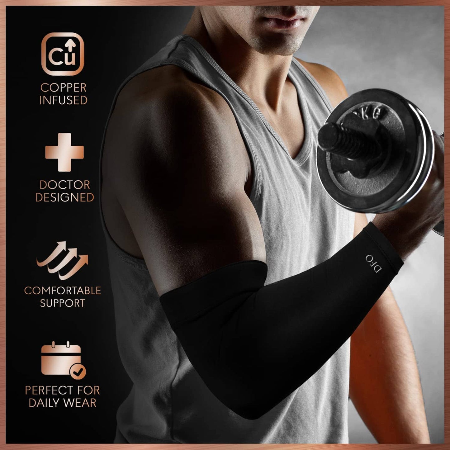 Dr. Frederick's Original Copper Compression Elbow Sleeve - 1 Sleeve - Elbow Support - Compression Sleeve For Men and Women - Tendonitis Pain Relief - Golf & Tennis Elbow Brace Elbow Support Dr. Frederick's Original