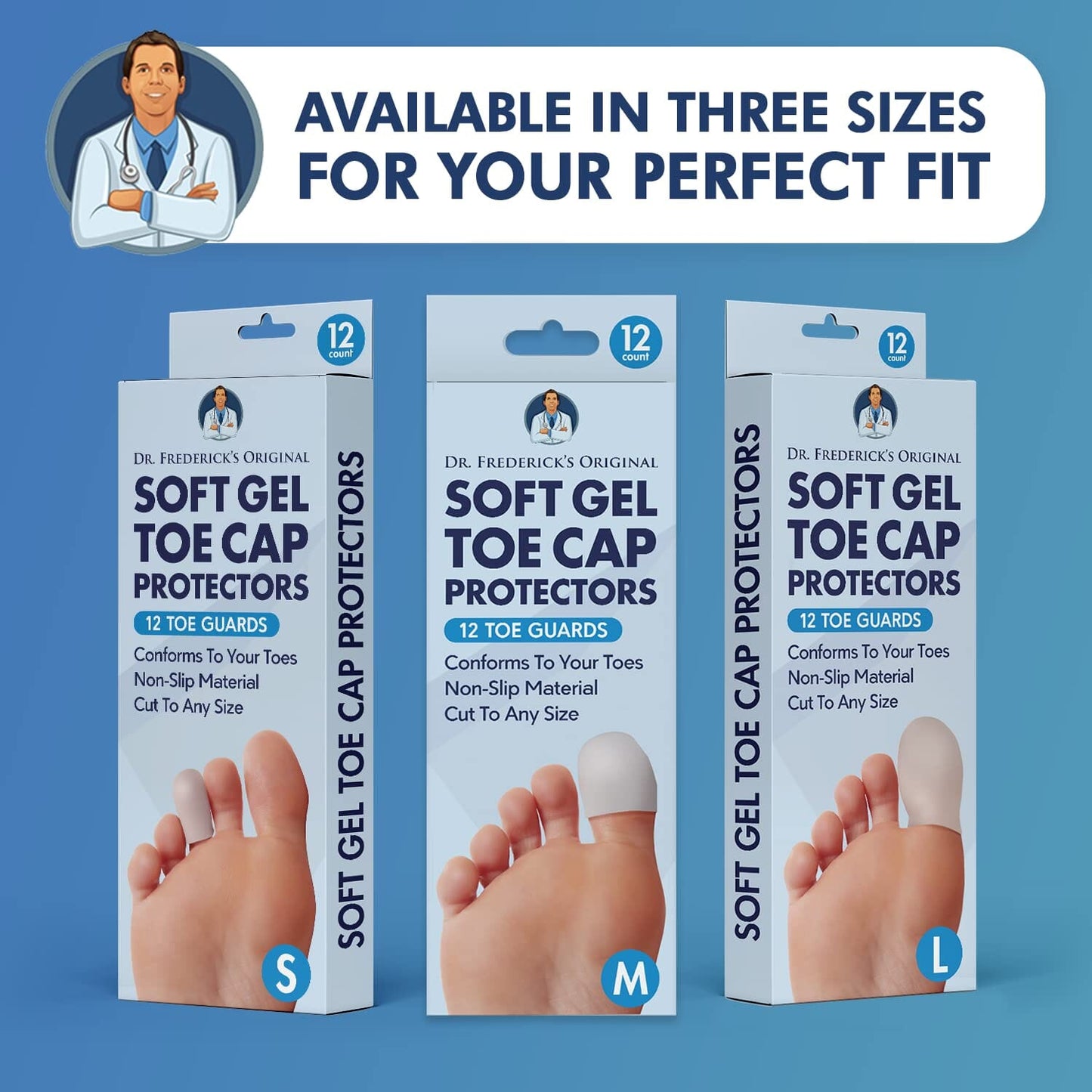 Dr. Frederick's Original Soft Gel Toe Protectors for Men & Women - 12 Pieces - Toe Caps for Foot Pain Relief - Flexible Cushions - Toe Sleeves for Ingrown Toenails, Corns, Calluses, Blisters Toe Protectors Dr. Frederick's Original