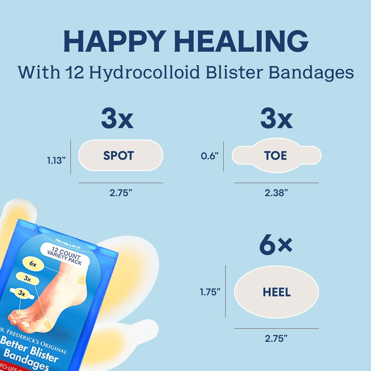 Dr. Frederick&#39;s Original Better Blister Bandages - Water Resistant - 25% More Cushioning - Hydrocolloid Bandages for Foot, Toe, &amp; Heel - Blister Pads for Prevention &amp; Recovery Foot Pain Dr. Frederick&#39;s Original 
