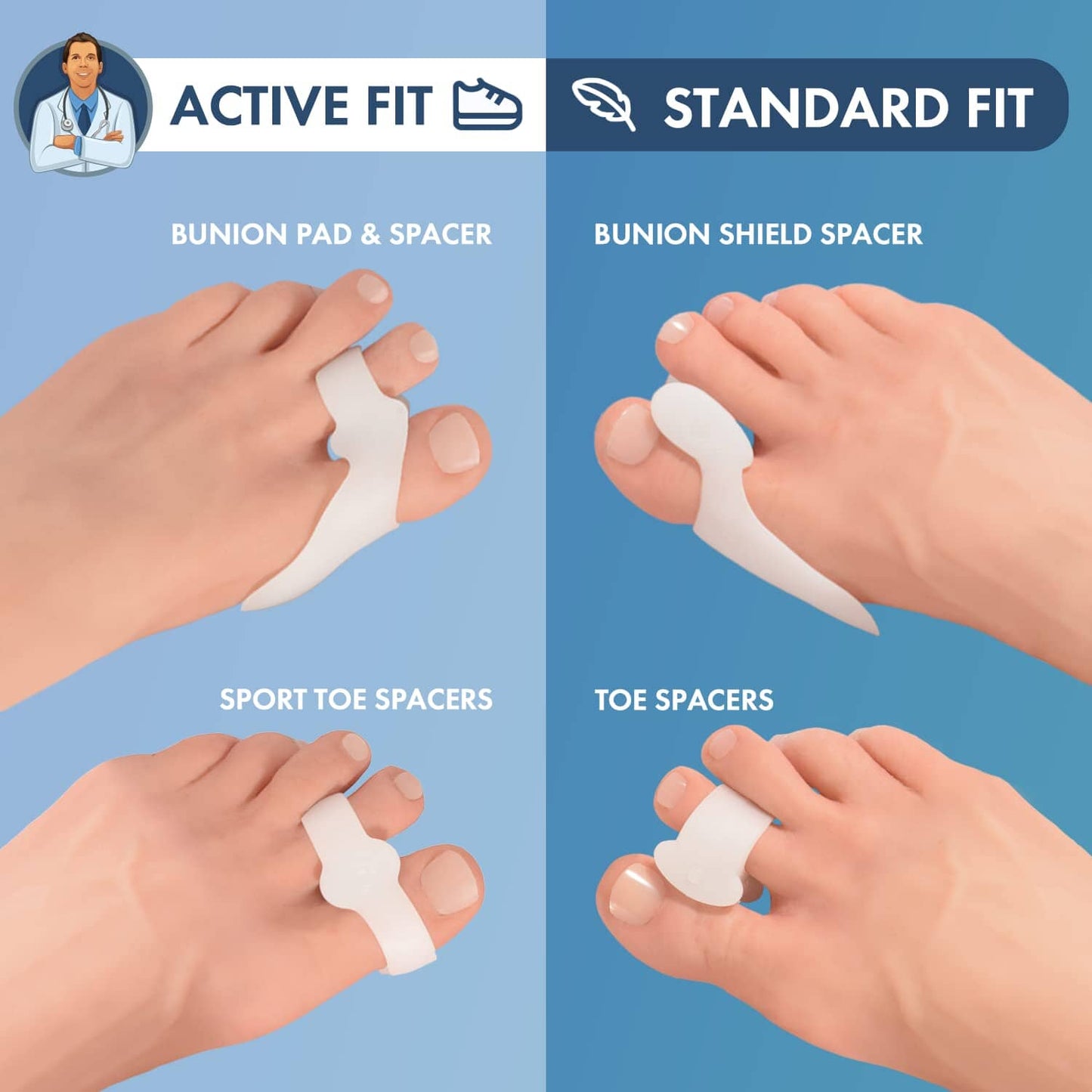 Dr. Frederick's Original Sport Bunion Pads - 4 ct - Temporary Bunion Corrector - Toe Separator Gel Cushion - Relief for Women & Men Foot Pain Dr. Frederick's Original