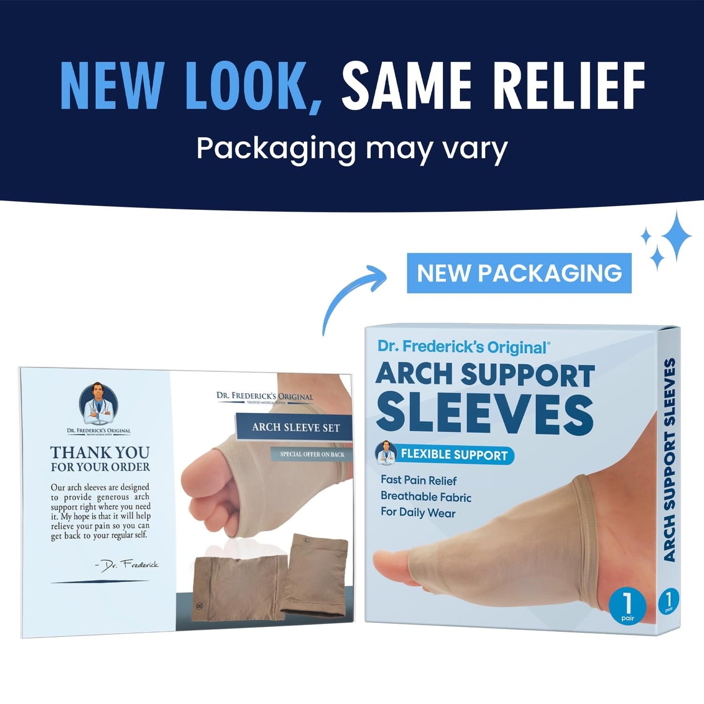 Dr. Frederick's Original Arch Support Sleeve Set - 2 Pieces - Soft Gel Sleeves for Flat Foot Pain - Arch Support - Plantar Fasciitis Pain Relief - W6-10 | M4.5-8 Foot Pain Dr. Frederick's Original
