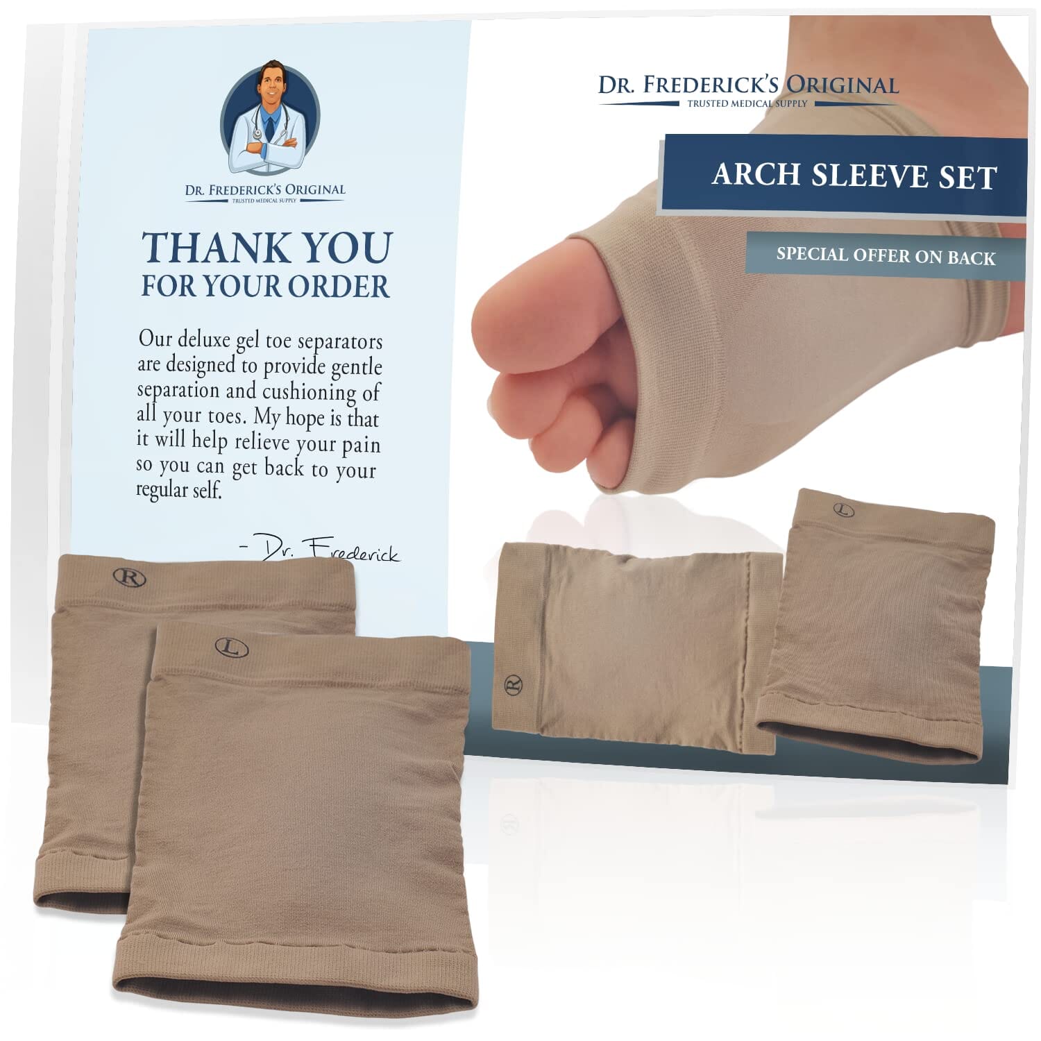 Dr. Frederick's Original Arch Support Sleeve Set - 2 Pieces - Soft Gel Sleeves for Flat Foot Pain - Arch Support - Plantar Fasciitis Pain Relief - W6-10 | M4.5-8 Foot Pain Dr. Frederick's Original