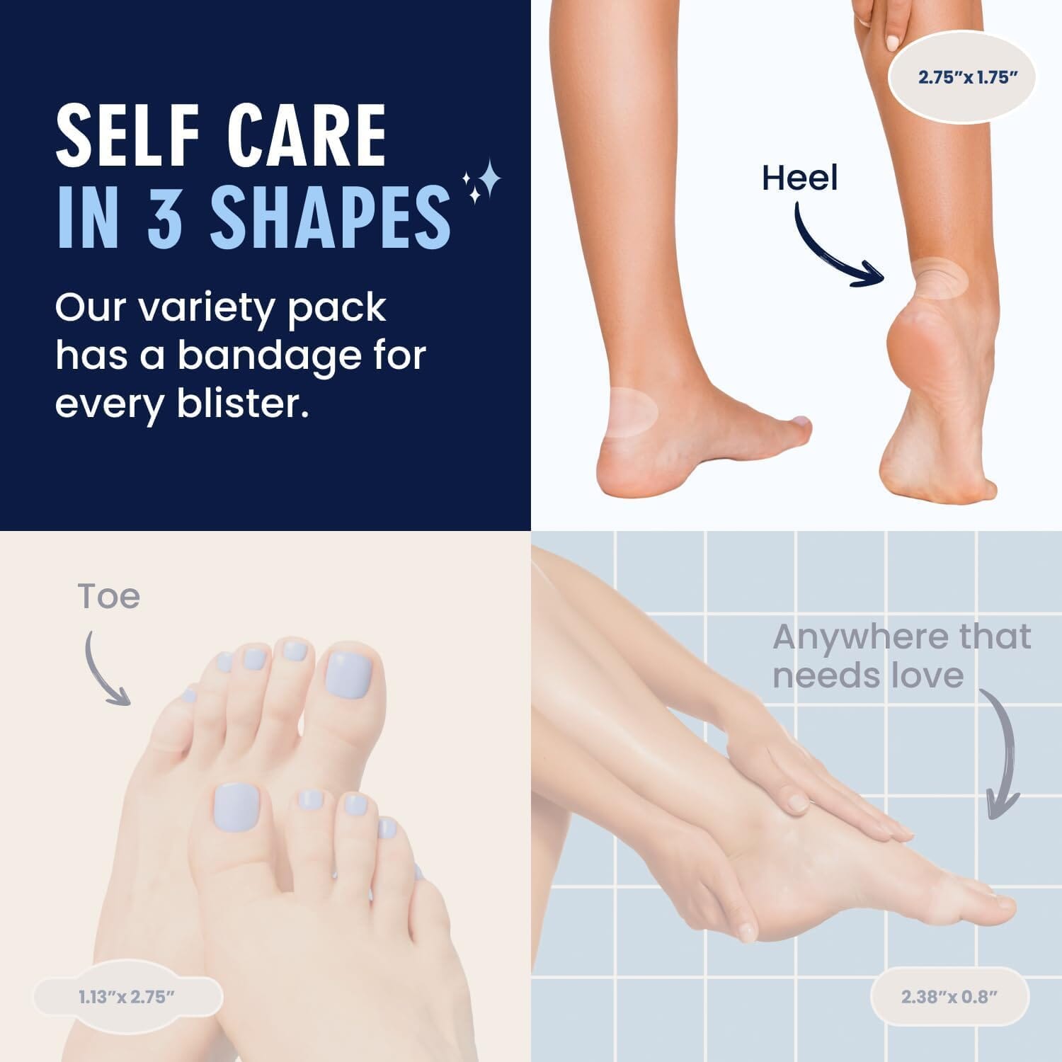 Dr. Frederick's Original Better Blister™ Bandages - 12ct - Water Resistant - 40% More Cushioning - Hydrocolloid Bandages for Foot, Toe, & Heel - Blister Pads for Prevention & Recovery - Variety Pack Foot Pain Dr. Frederick's Original