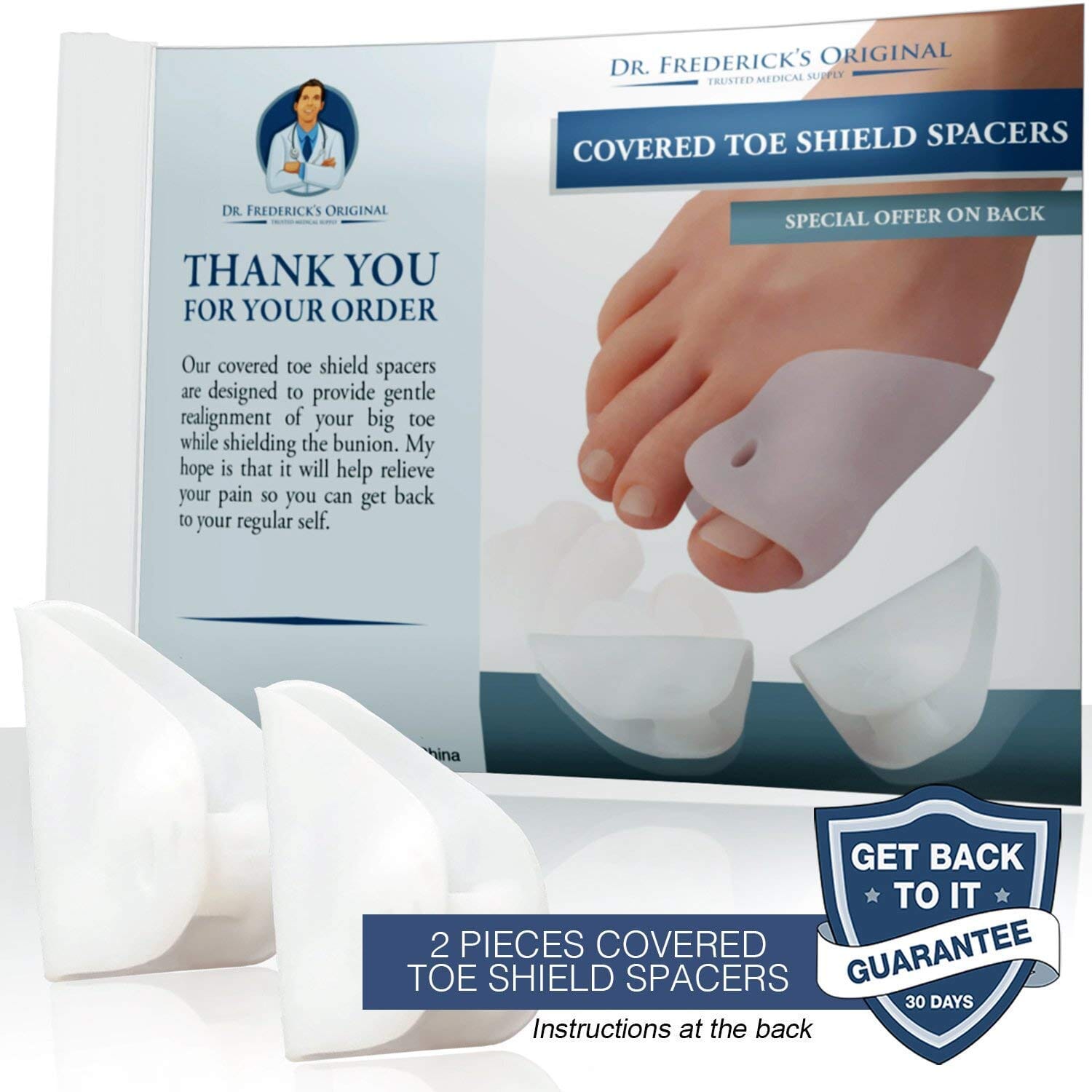 Dr. Frederick's Original Covered Toe Spacers - Gel Shields - 4 Pieces - Bunion Pain Relief Foot Pain Dr. Frederick's Original