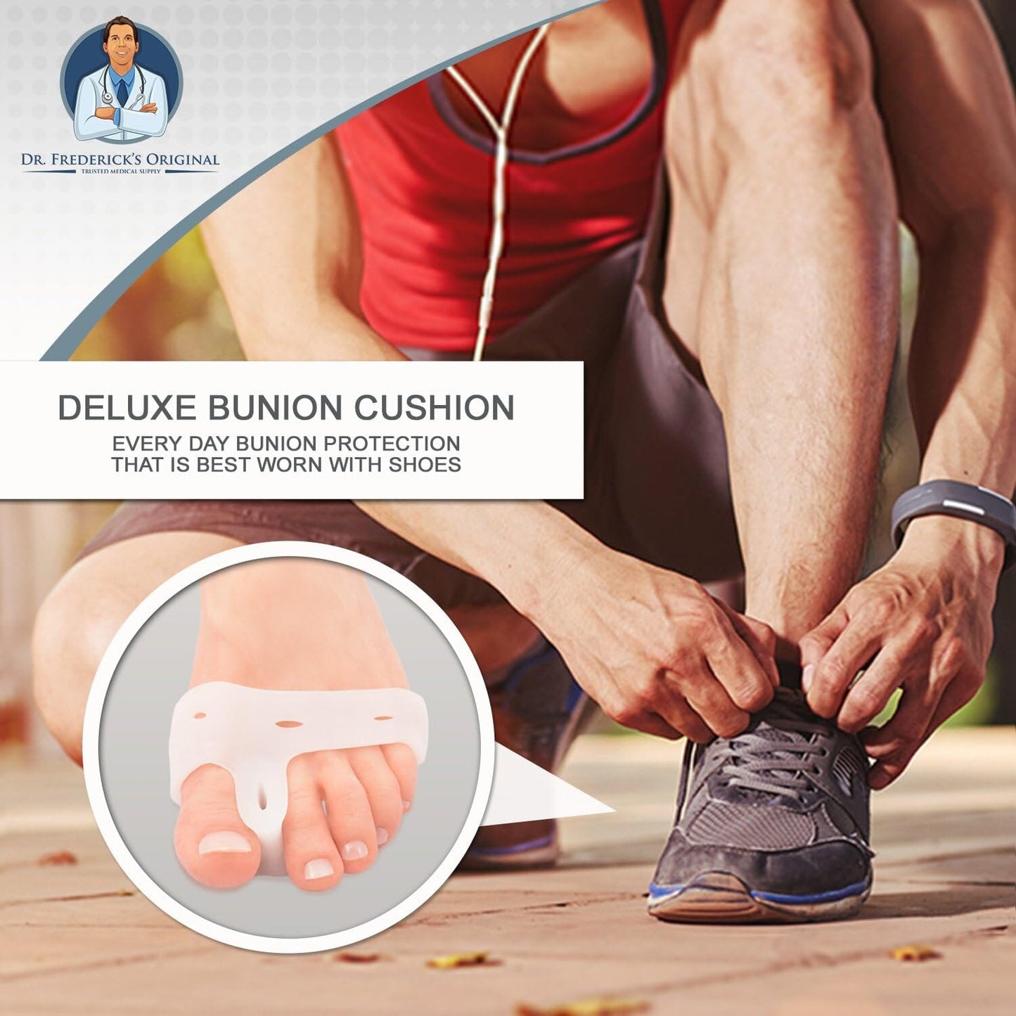 Dr. Frederick's Original Deluxe Bunion Pad & Toe Spacer - 2 Pieces - Soft Gel Toe Separators for Active People - Pain Relief for Bunions & Tailor's Bunions - Heavy Duty Foot Pain Dr. Frederick's Original