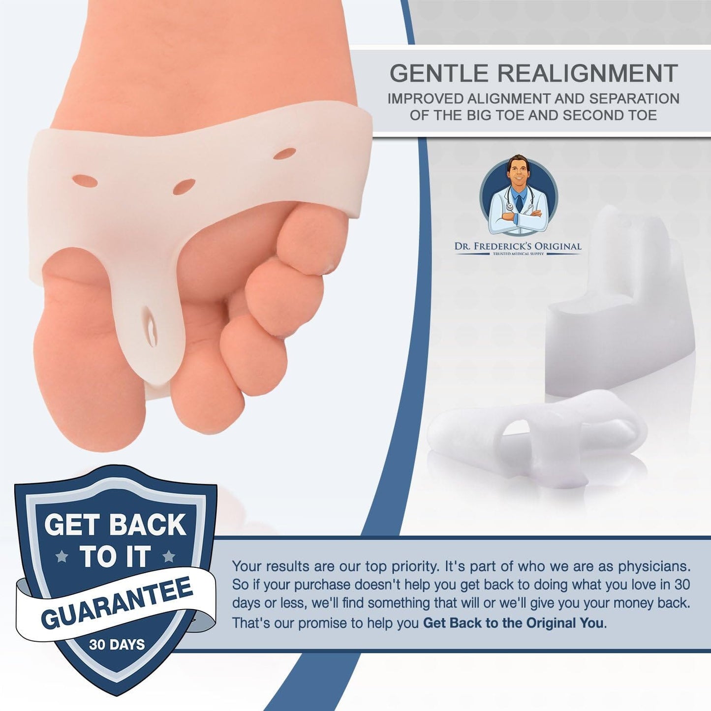 Dr. Frederick's Original Deluxe Bunion Pad & Toe Spacer - 2 Pieces - Soft Gel Toe Separators for Active People - Pain Relief for Bunions & Tailor's Bunions - Heavy Duty Foot Pain Dr. Frederick's Original