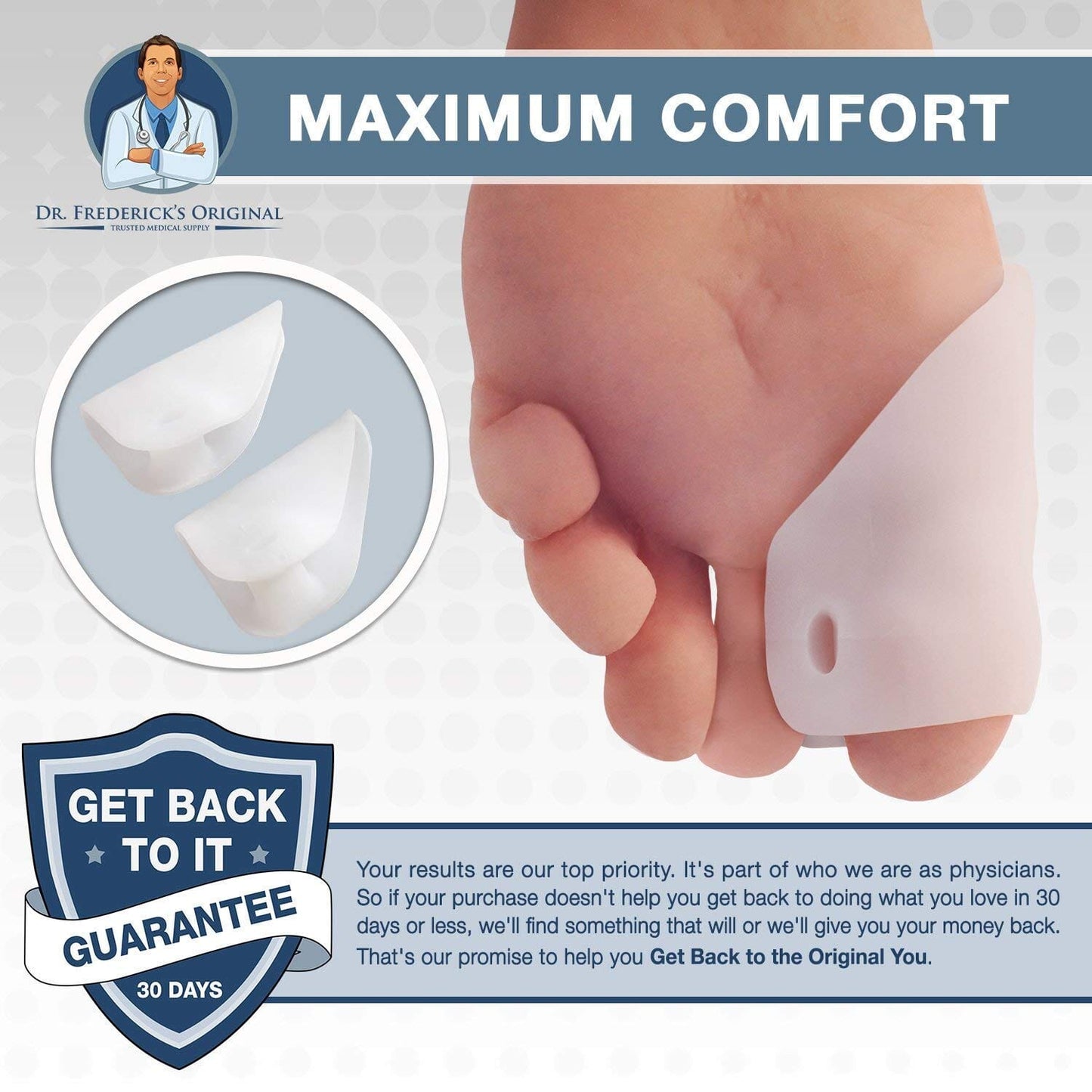 Dr. Frederick's Original Covered Toe Spacers - Gel Shields - 4 Pieces - Bunion Pain Relief Foot Pain Dr. Frederick's Original