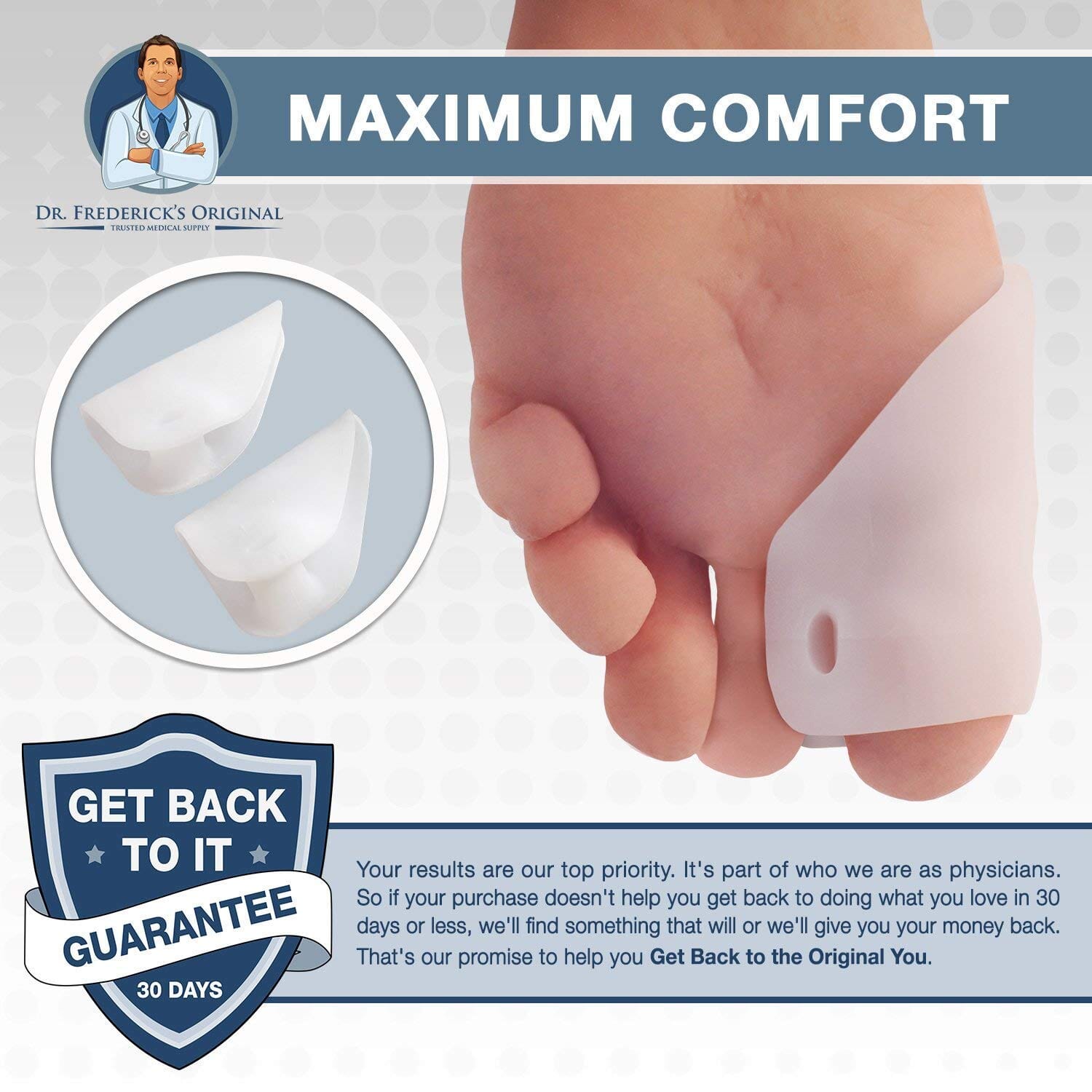 Dr. Frederick's Original Covered Toe Spacers - Gel Shields - 4 Pieces - Bunion Pain Relief Foot Pain Dr. Frederick's Original