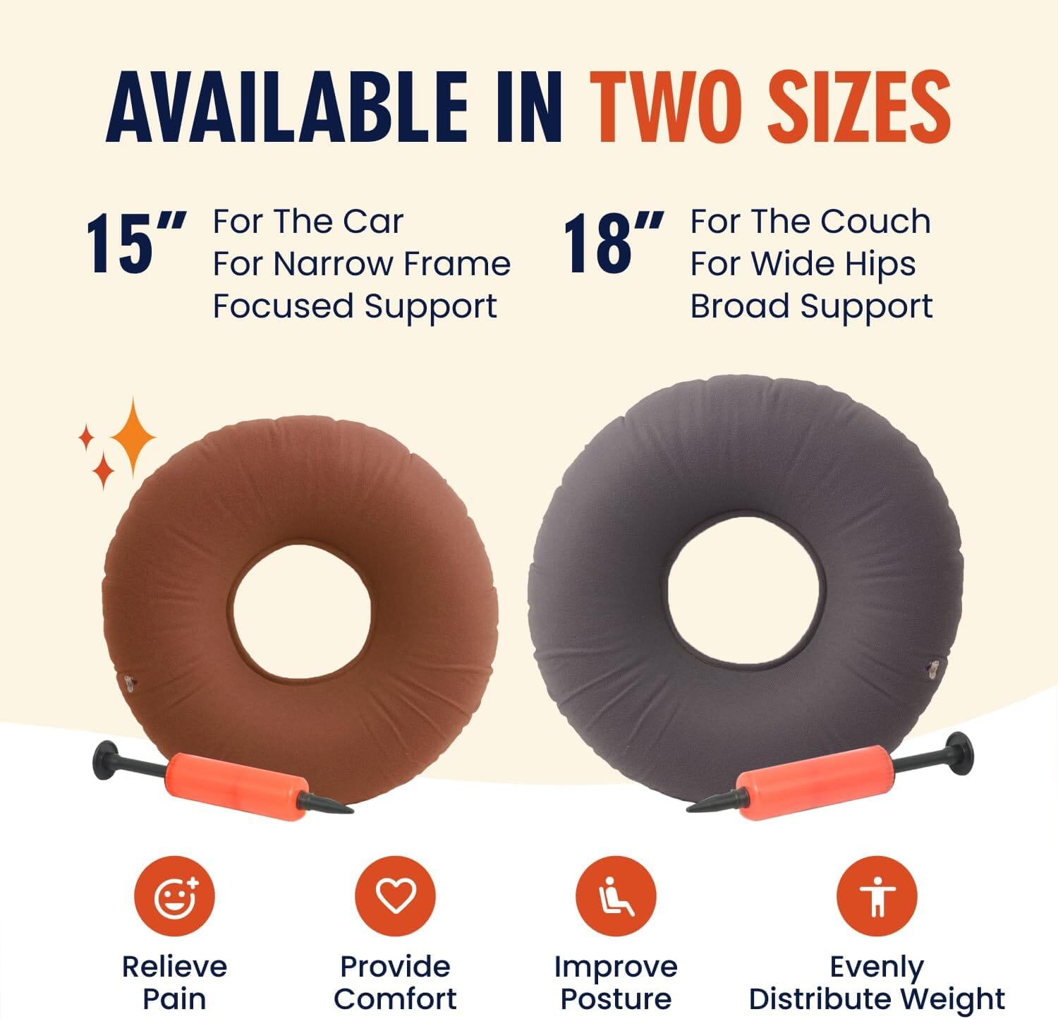 Dr. Frederick's Original Donut Pillow - 18" Inflatable Donut Cushion for Tailbone Pain Relief - Donut Pillow Seat Cushion for Hemorrhoids, Bed Sores, Prostatitis - Gray Flannel & Vinyl Back Pain Dr. Frederick's Original