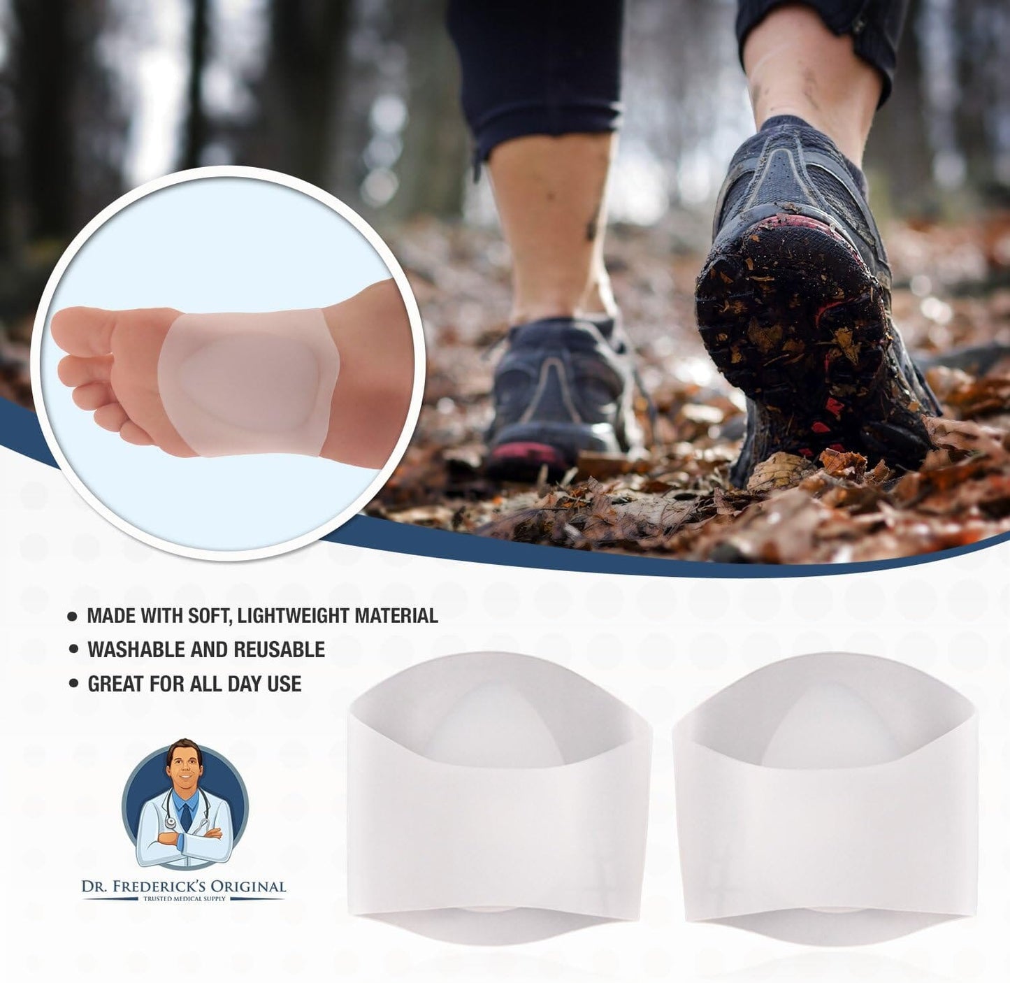 Dr. Frederick's Original Arch Support Gel Sleeves - 2 ct - Relief for Plantar Fasciitis & Flat Feet - Men & Women - Large W8-14 | M6-13 Foot Pain Dr. Frederick's Original