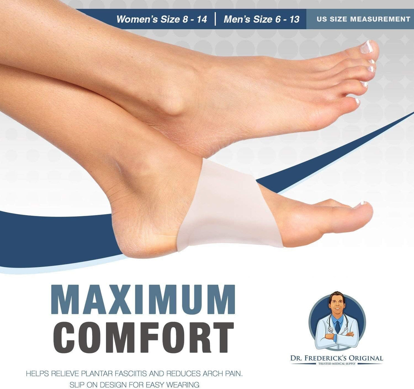Dr. Frederick's Original Arch Support Gel Sleeves - 2 ct - Relief for Plantar Fasciitis & Flat Feet - Men & Women - Large W8-14 | M6-13 Foot Pain Dr. Frederick's Original