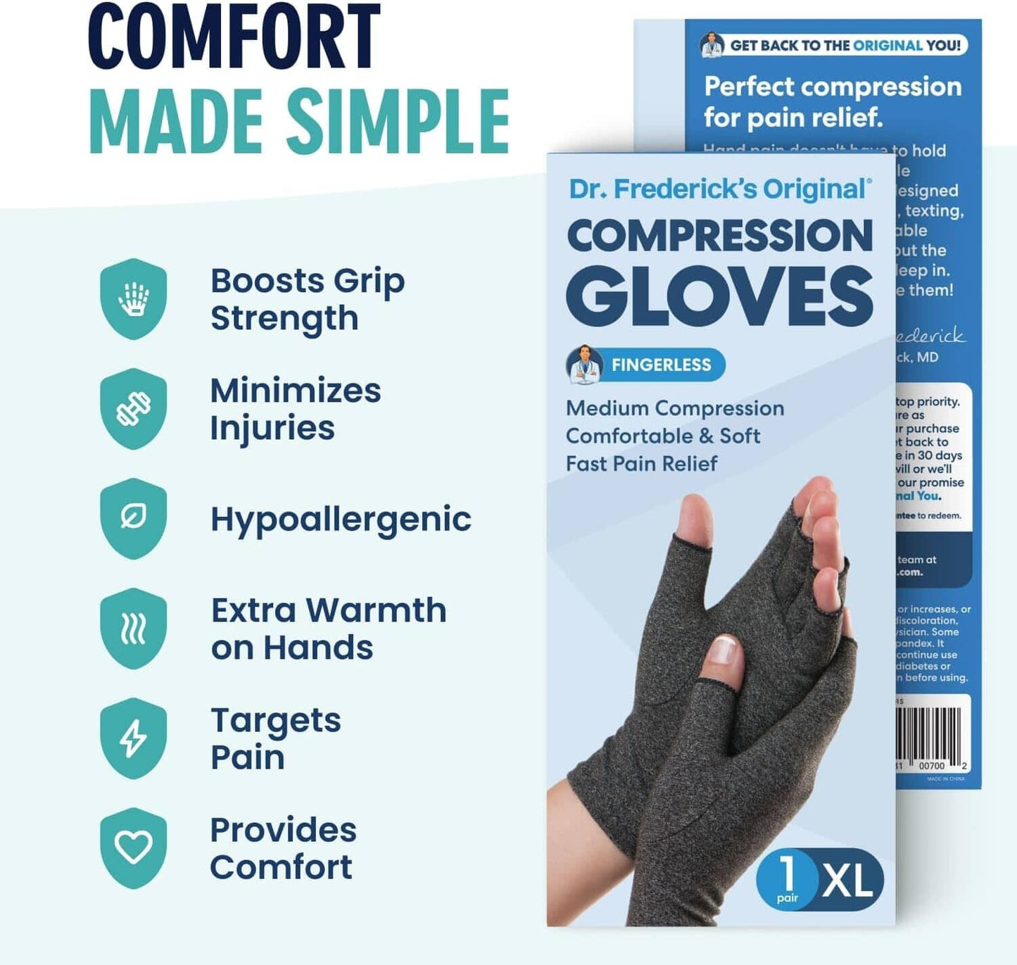 Dr. Frederick's Original Arthritis Compression Gloves for Women & Men - Ideal for Arthritis Hand Pain Relief, Carpal Tunnel, Reynaud’s & Poor Circulation