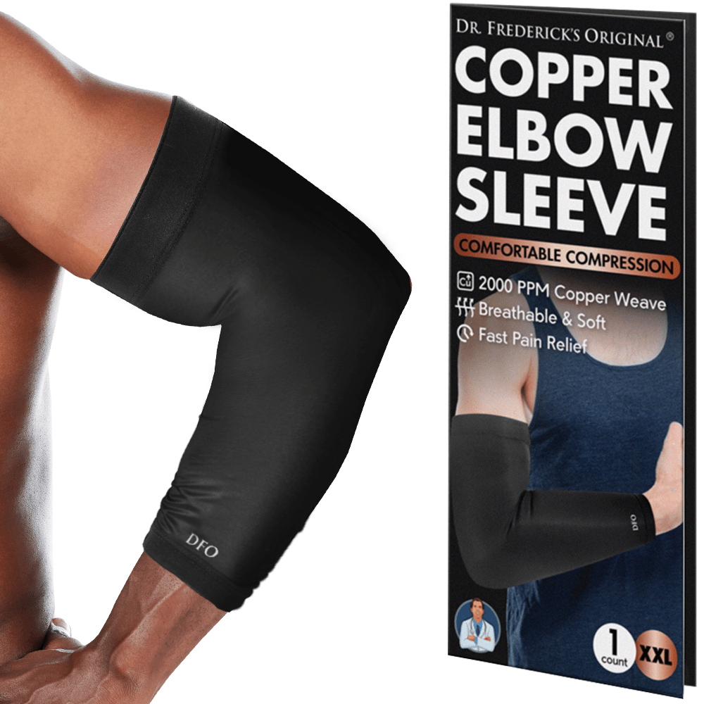 Dr. Frederick's Original Copper Compression Elbow Sleeve - 1 Sleeve - Tendonitis Relief & Support for Golf & Tennis Forearm Brace - Men & Women