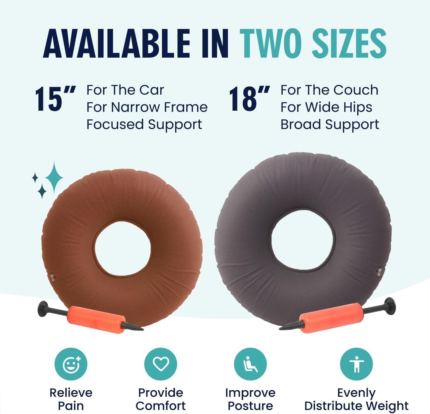 Dr. Frederick's Original Donut Pillow - 15" Inflatable Donut Cushion for Tailbone Pain Relief - Seat Cushion for Hemorrhoids, Bed Sores, Prostatitis - Vinyl & Flannel - Red Back Pain Dr. Frederick's Original