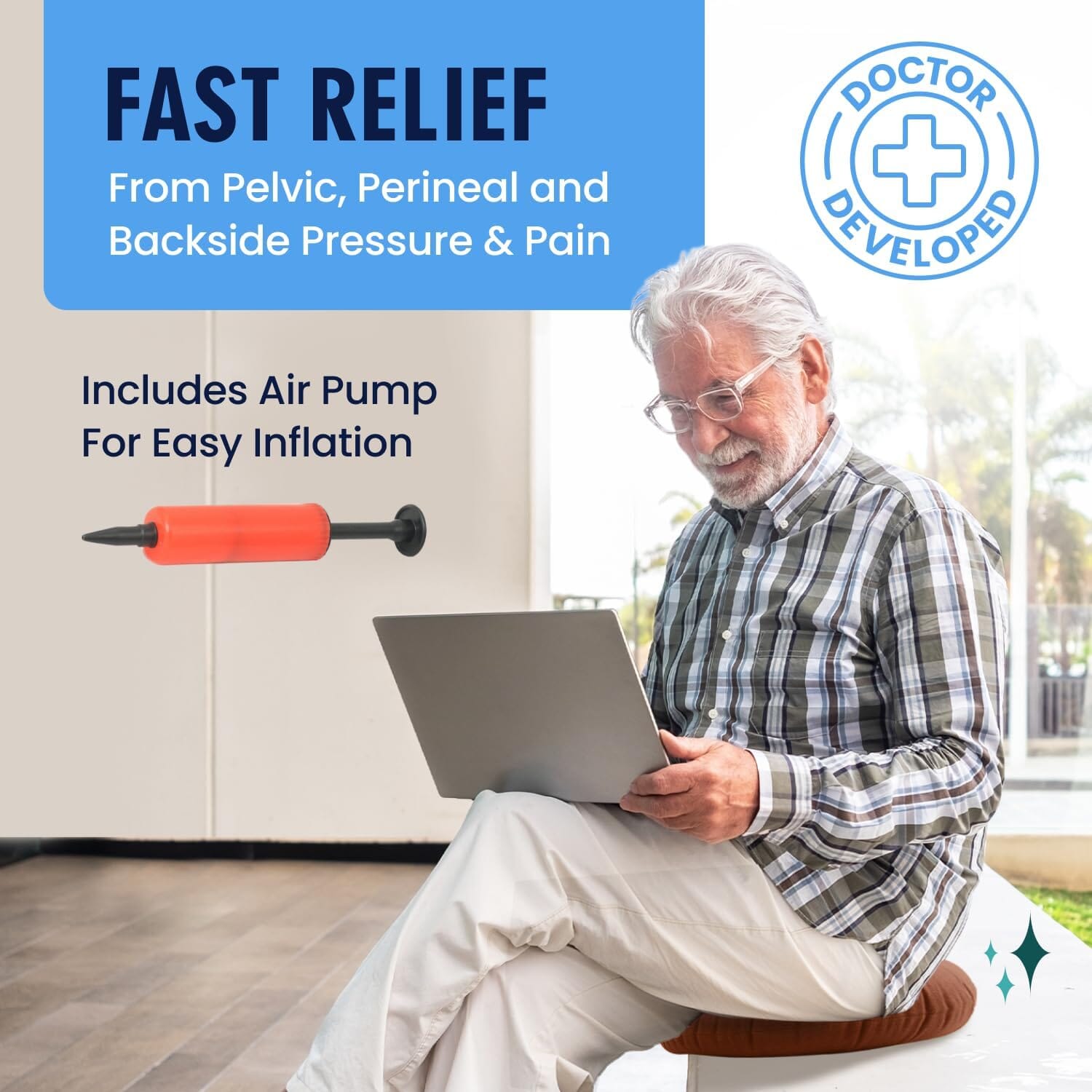 Dr. Frederick's Original Donut Pillow - 15" Inflatable Donut Cushion for Tailbone Pain Relief - Seat Cushion for Hemorrhoids, Bed Sores, Prostatitis - Vinyl & Flannel - Red Back Pain Dr. Frederick's Original