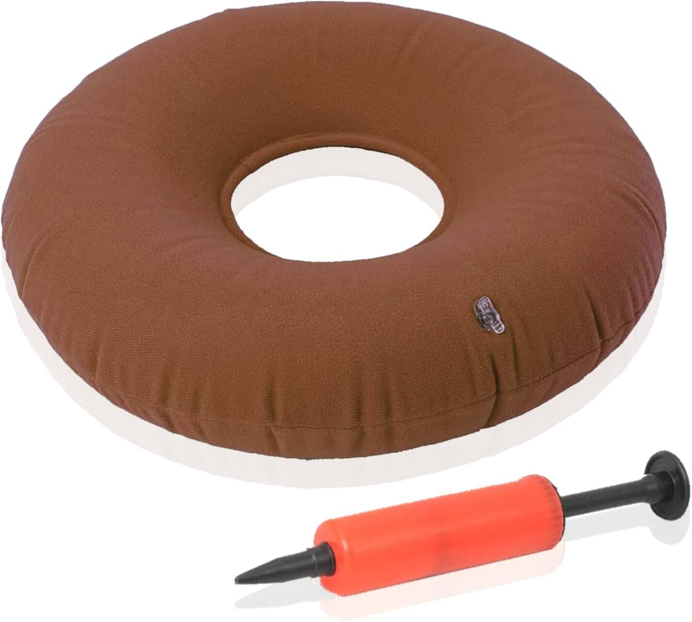 Dr. Frederick's Original Donut Pillow - 15" Inflatable Donut Cushion for Tailbone Pain Relief - Seat Cushion for Hemorrhoids, Bed Sores, Prostatitis - Vinyl & Flannel - Red Back Pain Dr. Frederick's Original