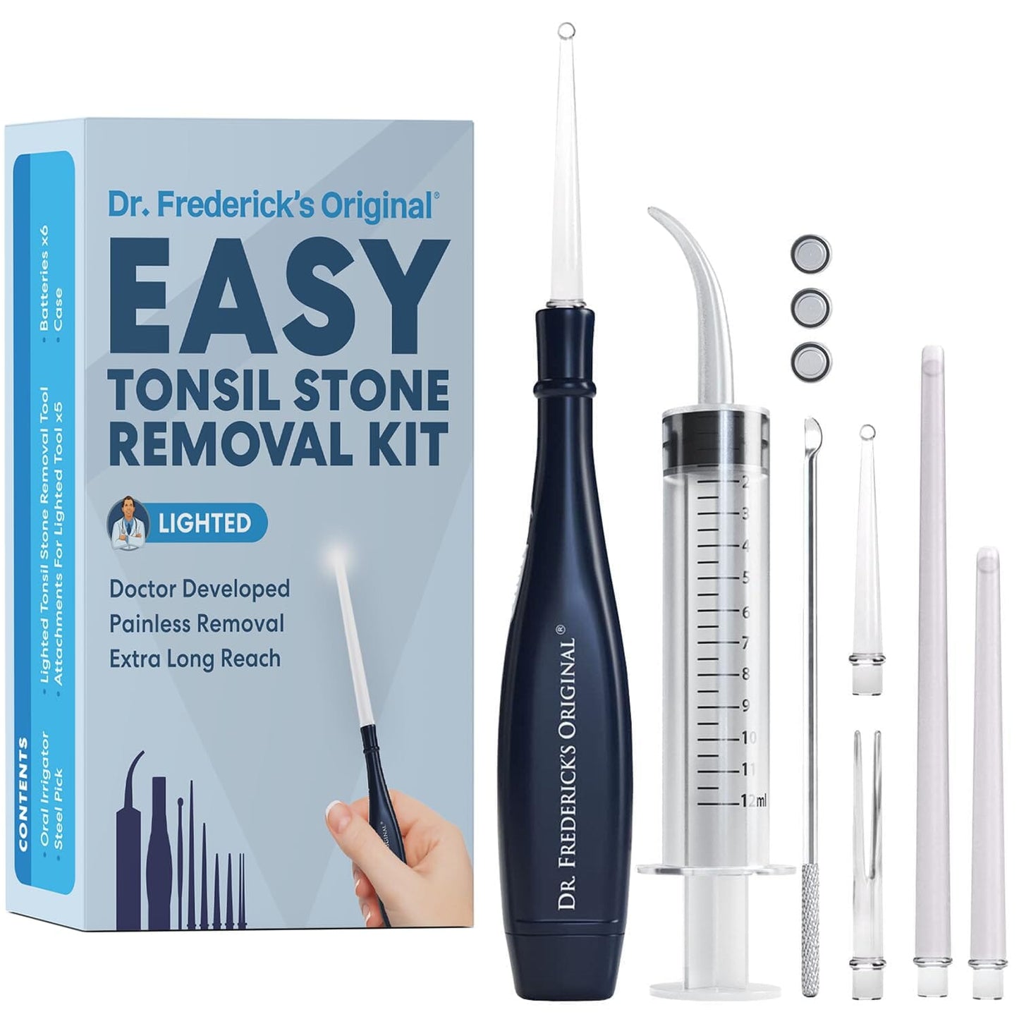 Dr. Frederick's Original Easy Tonsil Stone Remover Kit - Fast Painless Tonsillolith Removal Tool - Fight Bad Breath - Pick and Oral Irrigator - 8 Pieces Dental Care Dr. Frederick's Original