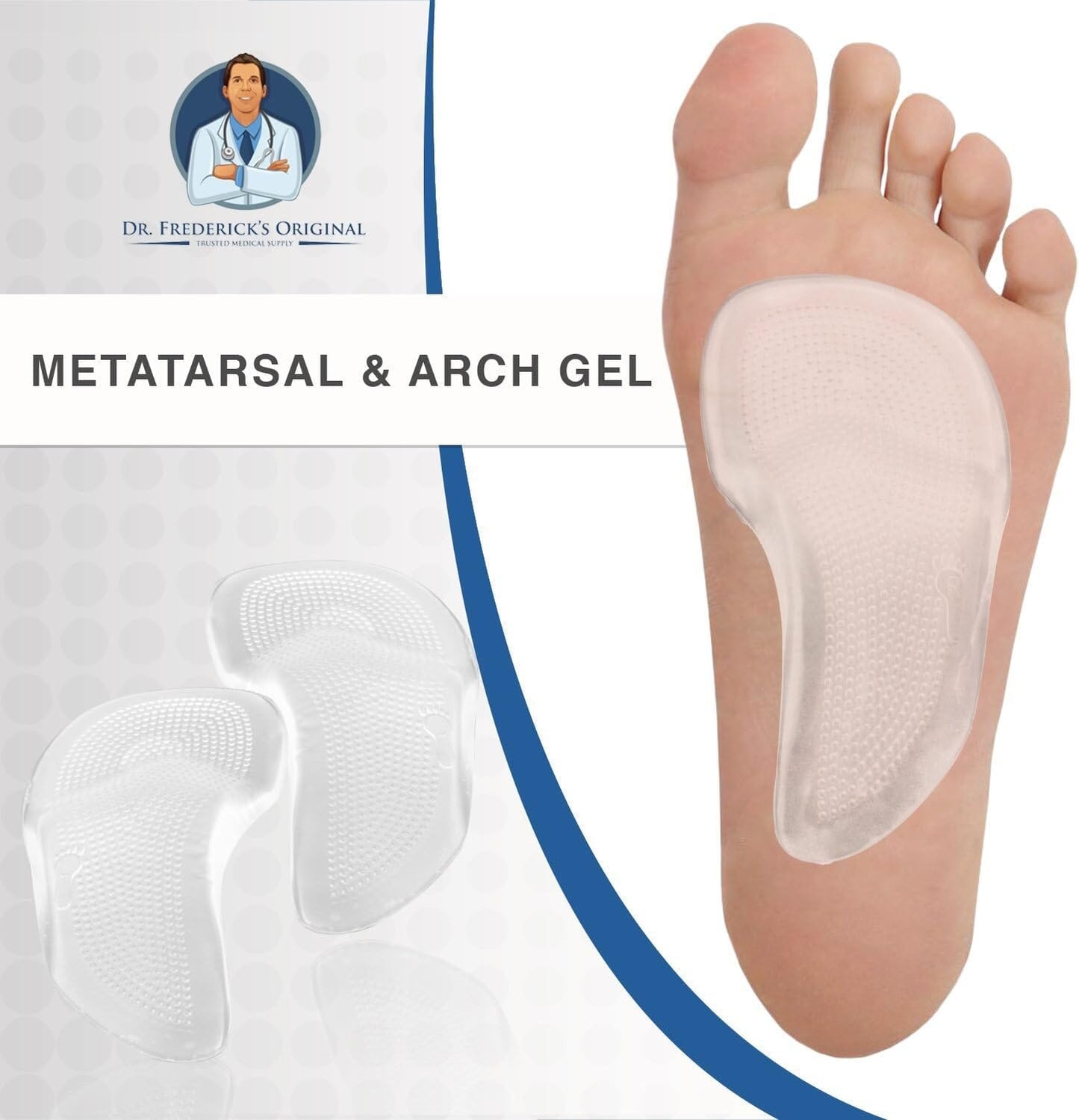 Dr. Frederick's Original Gel Pads for Metatarsal & Arch Support - 2 ct - Self-Adhesive Insoles for Foot Pain, Plantar Fasciitis & Flat Feet Foot Pain Dr. Frederick's Original
