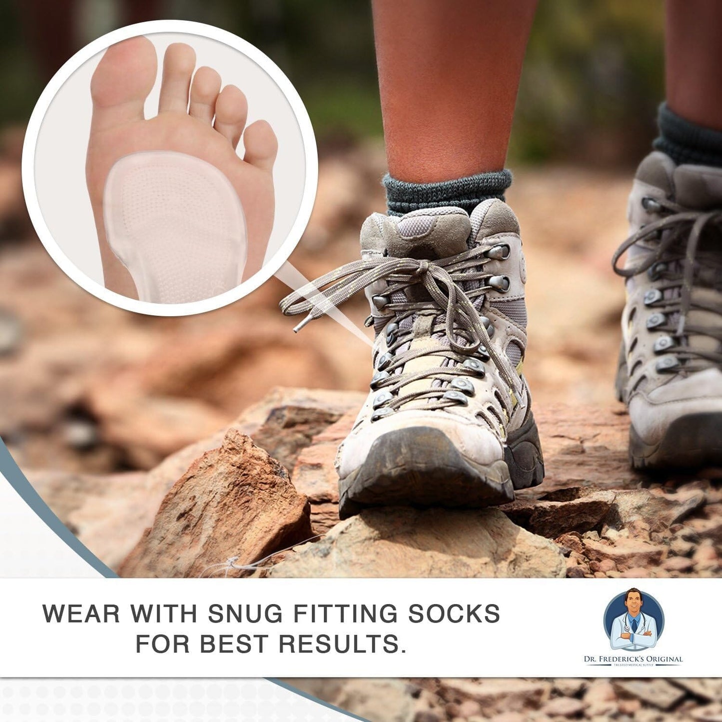 Dr. Frederick's Original Gel Pads for Metatarsal & Arch Support - 2 ct - Self-Adhesive Insoles for Foot Pain, Plantar Fasciitis & Flat Feet Foot Pain Dr. Frederick's Original