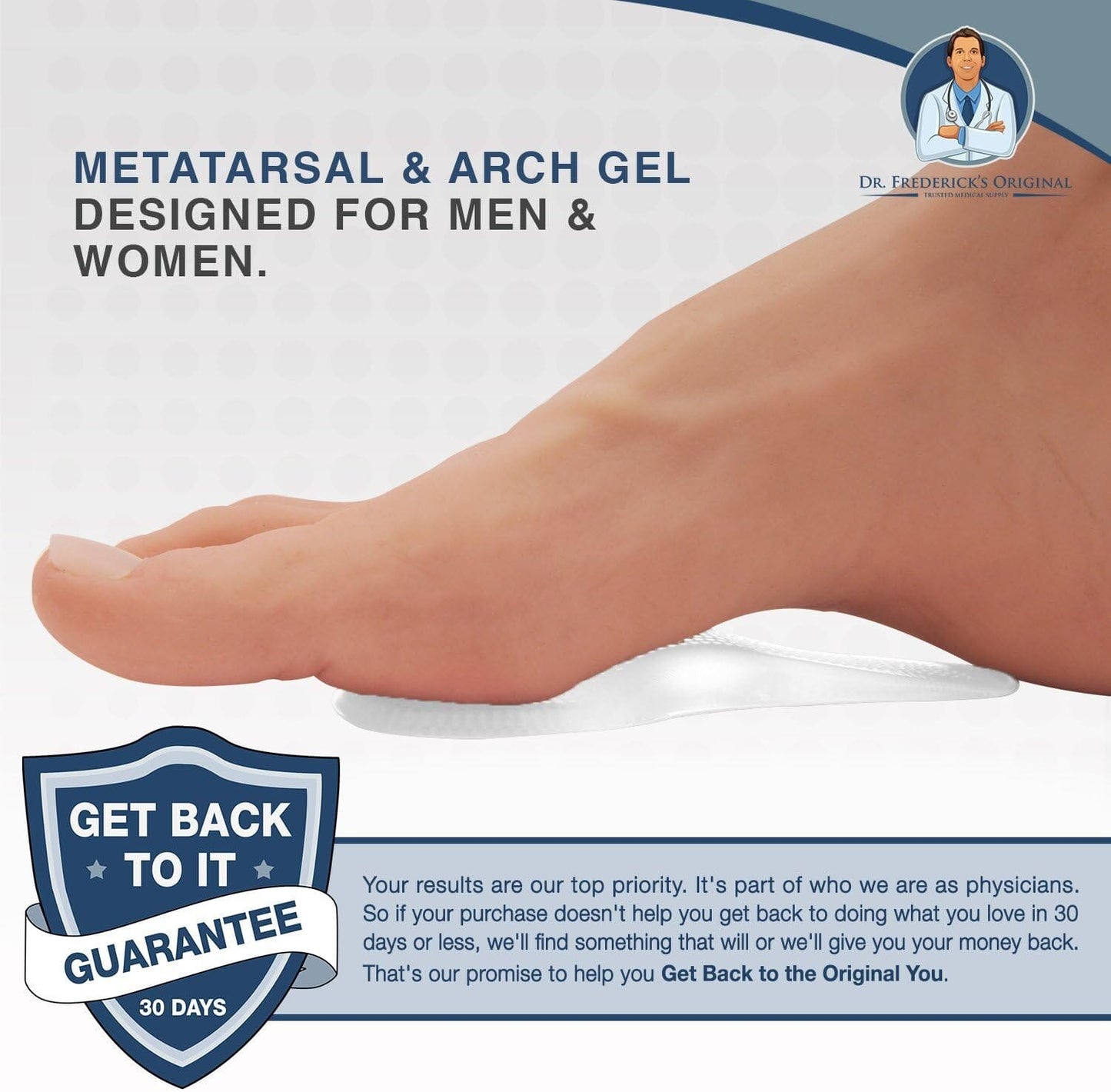 Dr. Frederick's Original Gel Pads for Metatarsal & Arch Support - 2 ct - Self-Adhesive Insoles for Foot Pain, Plantar Fasciitis & Flat Feet Foot Pain Dr. Frederick's Original