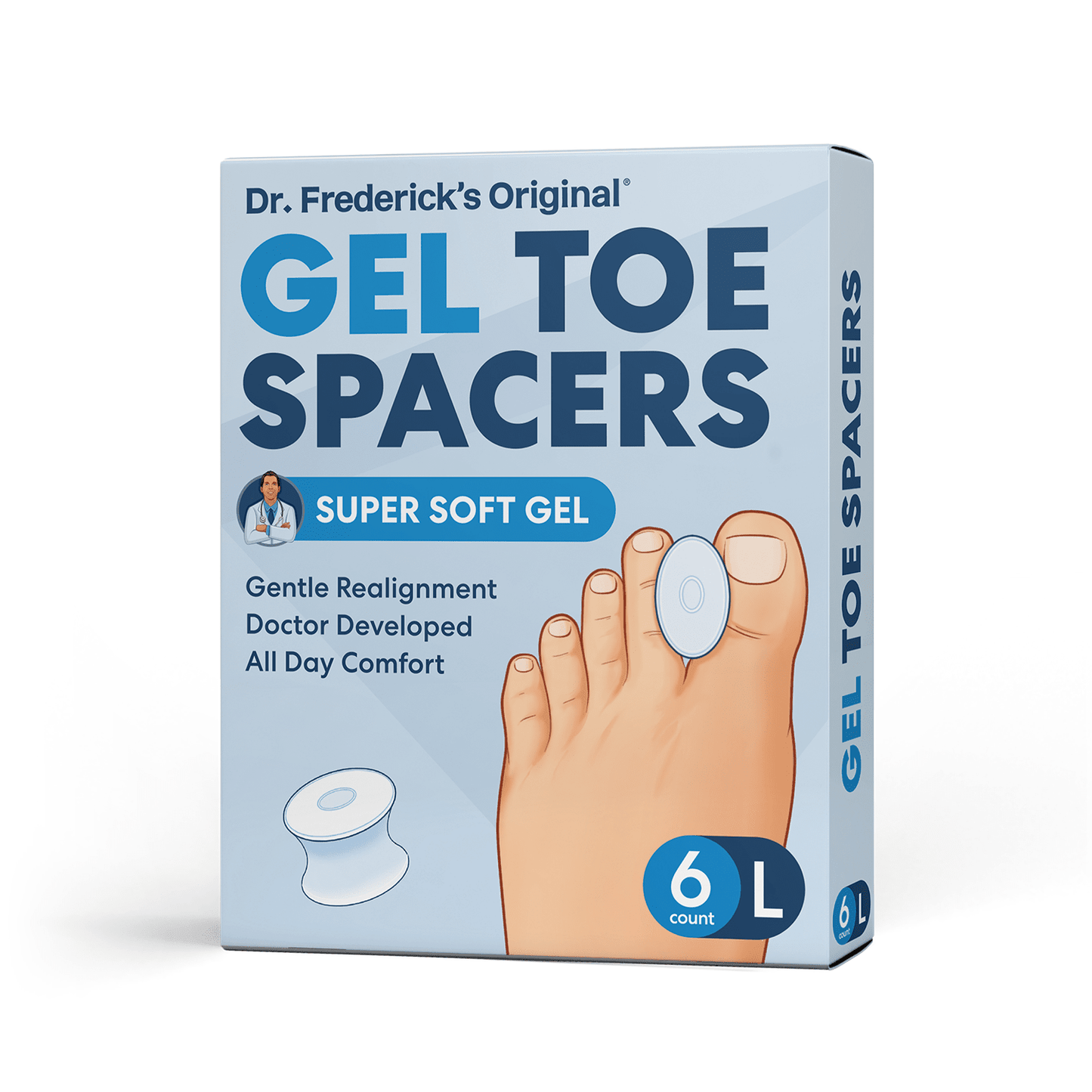 Dr. Frederick's Original Gel Toe Separators - 6 Pieces - Small Size - Super Soft Gel for Bunion Pain Relief, Overlapping Toes, Hammer Toe - Gentle Realignment & All Day Comfort Foot Pain Dr. Frederick's Original Large