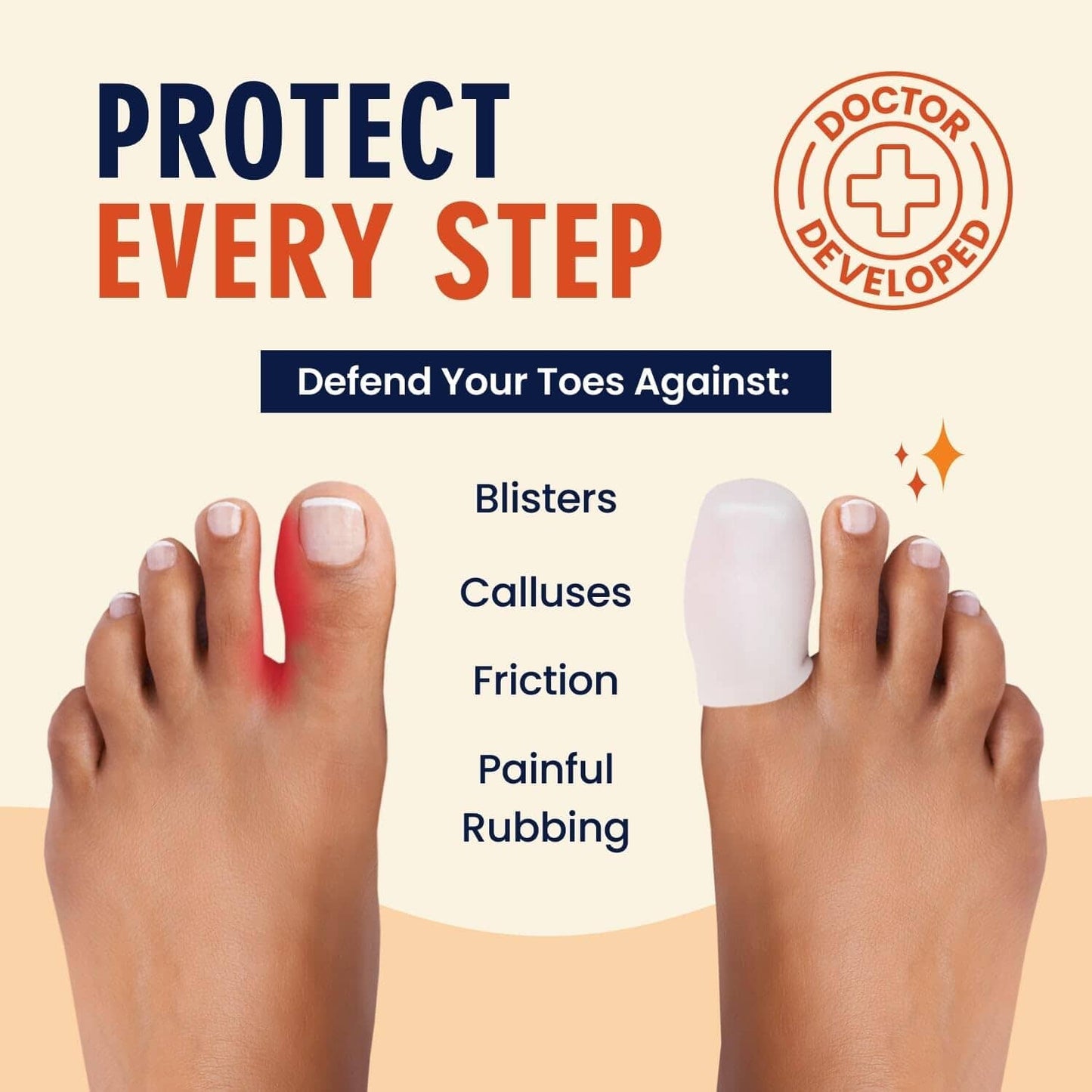 Dr. Frederick's Original Soft Gel Toe Protectors for Men & Women - 6 ct - Toe Caps for Foot Pain Relief - Sleeves for Ingrown Toenails, Corns, Calluses, and Blisters - Large - White Foot Pain Dr. Frederick's Original