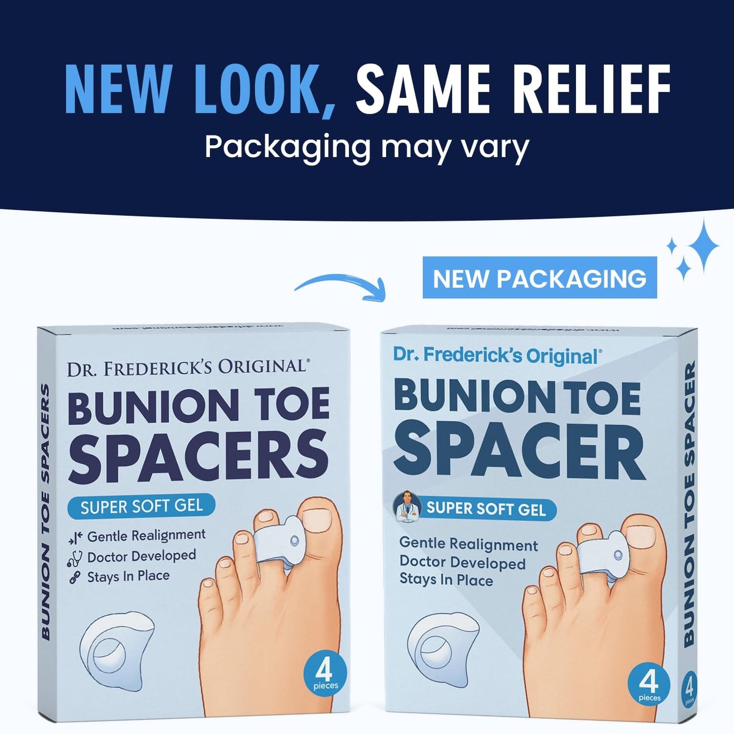 Dr. Frederick's Original Sport Bunion Pads - 4 ct - Temporary Bunion Corrector - Toe Separator Gel Cushion - Relief for Women & Men Foot Pain Dr. Frederick's Original