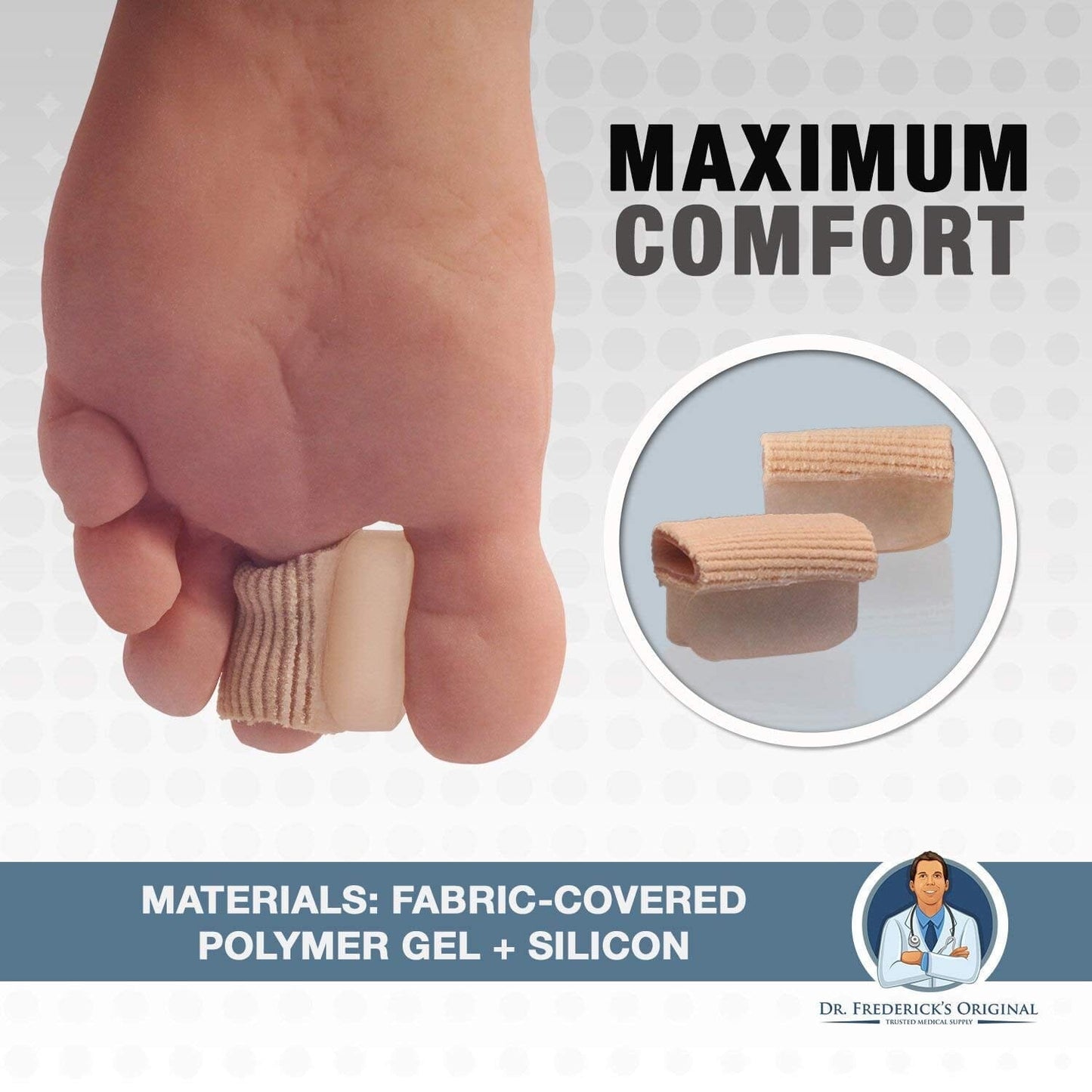 Dr. Frederick's Original Fabric Toe Protectors - 2 ct - Bunion Relief Toe Spacer Set - Fabrigrip Separator Caps for Men & Women Foot Pain Dr. Frederick's Original