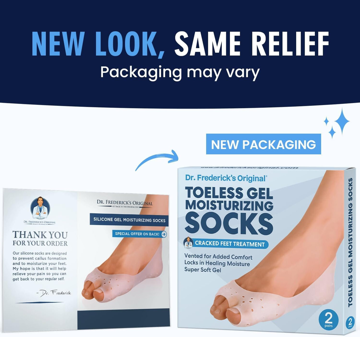 Dr. Frederick's Original Moisturizing Gel Socks - 4 Pieces - Prevents Dry Cracked Heels & Cracked Feet - Day & Night Socks - W4-10 | M5-8 Cracked Feet Dr. Frederick's Original