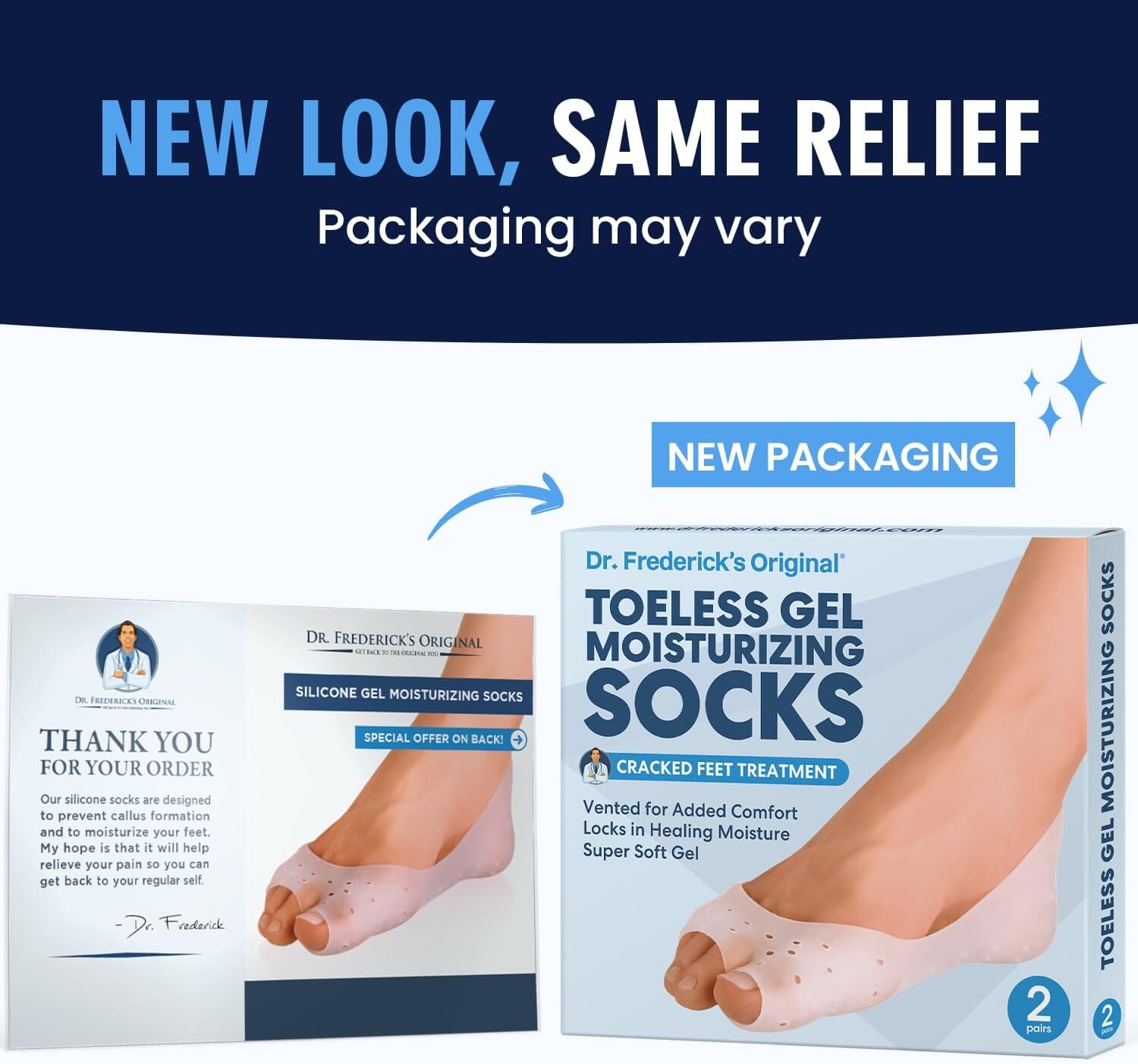 Dr. Frederick's Original Moisturizing Gel Socks - 4 Pieces - Prevents Dry Cracked Heels & Cracked Feet - Day & Night Socks - W4-10 | M5-8 Cracked Feet Dr. Frederick's Original