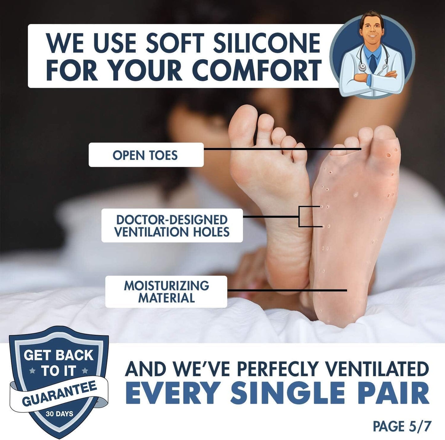 Dr. Frederick's Original Moisturizing Gel Socks - 4 Pieces - Prevents Dry Cracked Heels & Cracked Feet - Day & Night Socks - W4-10 | M5-8 Cracked Feet Dr. Frederick's Original