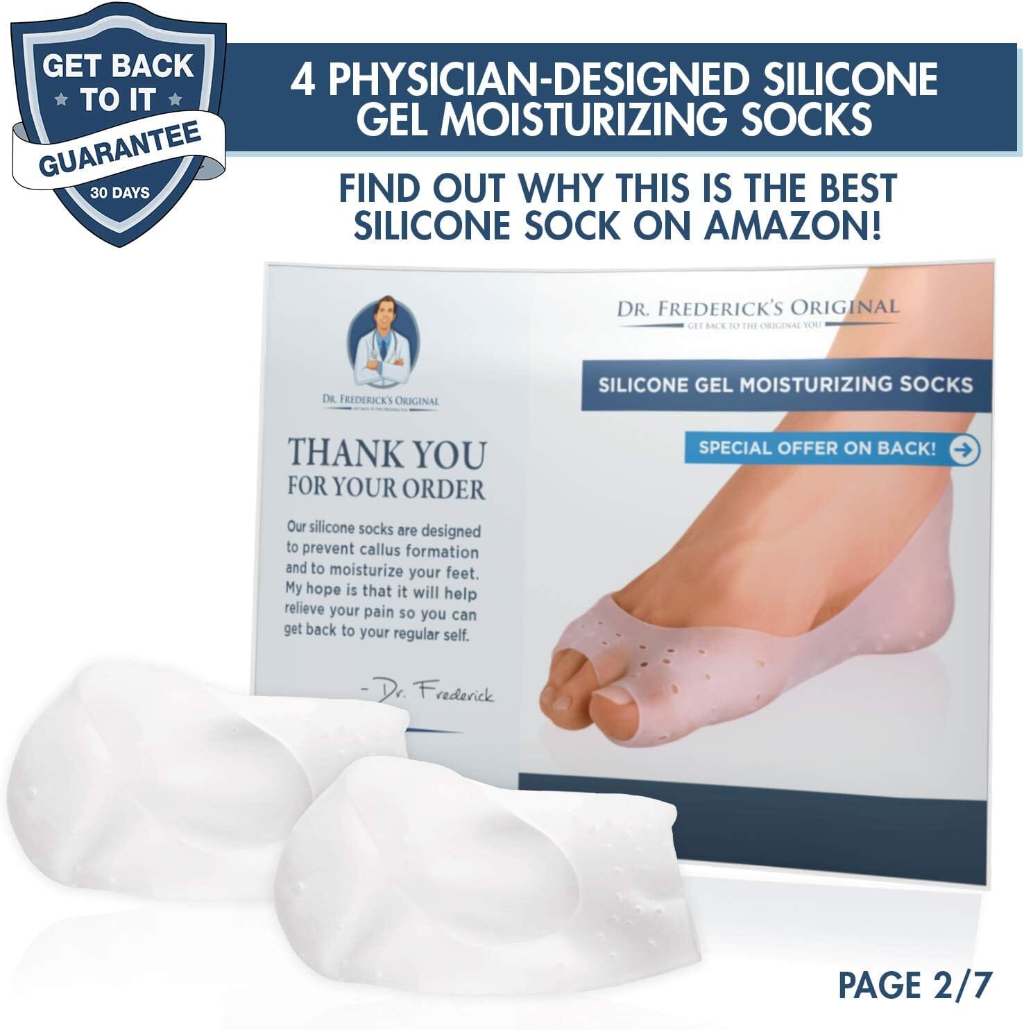 Dr. Frederick's Original Moisturizing Gel Socks - 4 Pieces - Prevents Dry Cracked Heels & Cracked Feet - Day & Night Socks - W4-10 | M5-8 Cracked Feet Dr. Frederick's Original