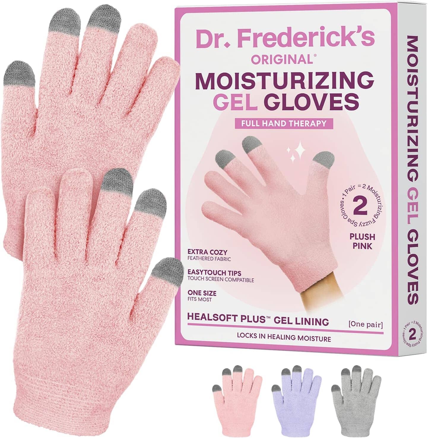 Dr. Frederick's Original Moisturizing Gel Gloves -- Deep Moisturizing and Fast Relief for Dry Hands -- Touchscreen-Friendly -- Mango Butter, Shea Butter, Jojoba, & Coconut Oil Dr. Frederick's Original Plush Pink