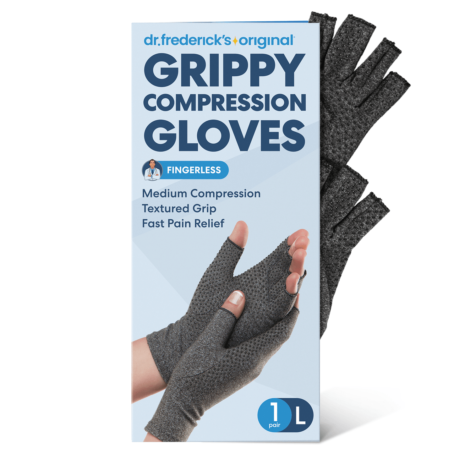 Dr. Frederick's Original Grippy Arthritis Gloves for Women & Men - Anti-Slip Compression Gloves for Arthritis Pain Relief Hand Pain Dr. Frederick's Original Large
