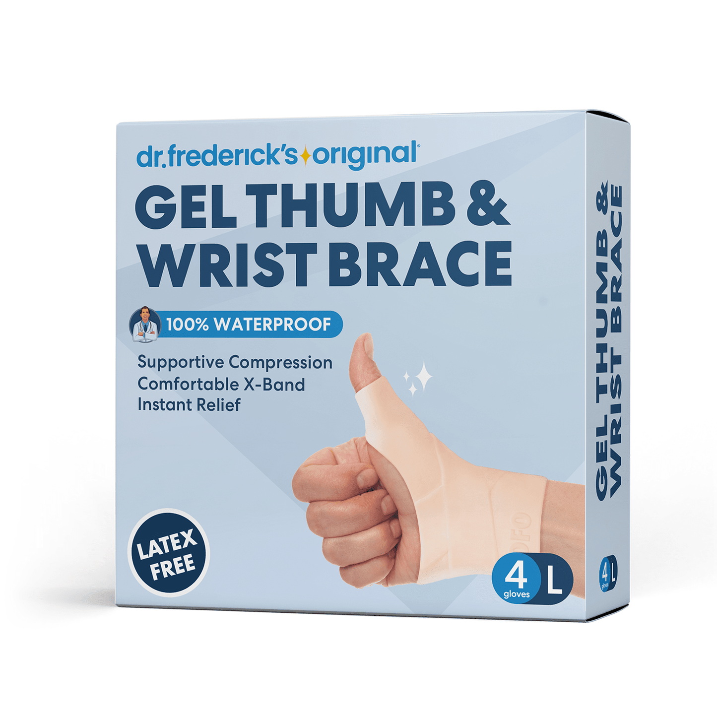 Dr. Frederick's Original Waterproof Thumb & Wrist Brace - 4 ct - Spica Splint - Tendonitis Brace for Arthritis, De Quervain's - Fits Left or Right Hand - Women & Men - Pain Relief & Comfort Hand & Finger Care Dr. Frederick's Original Large