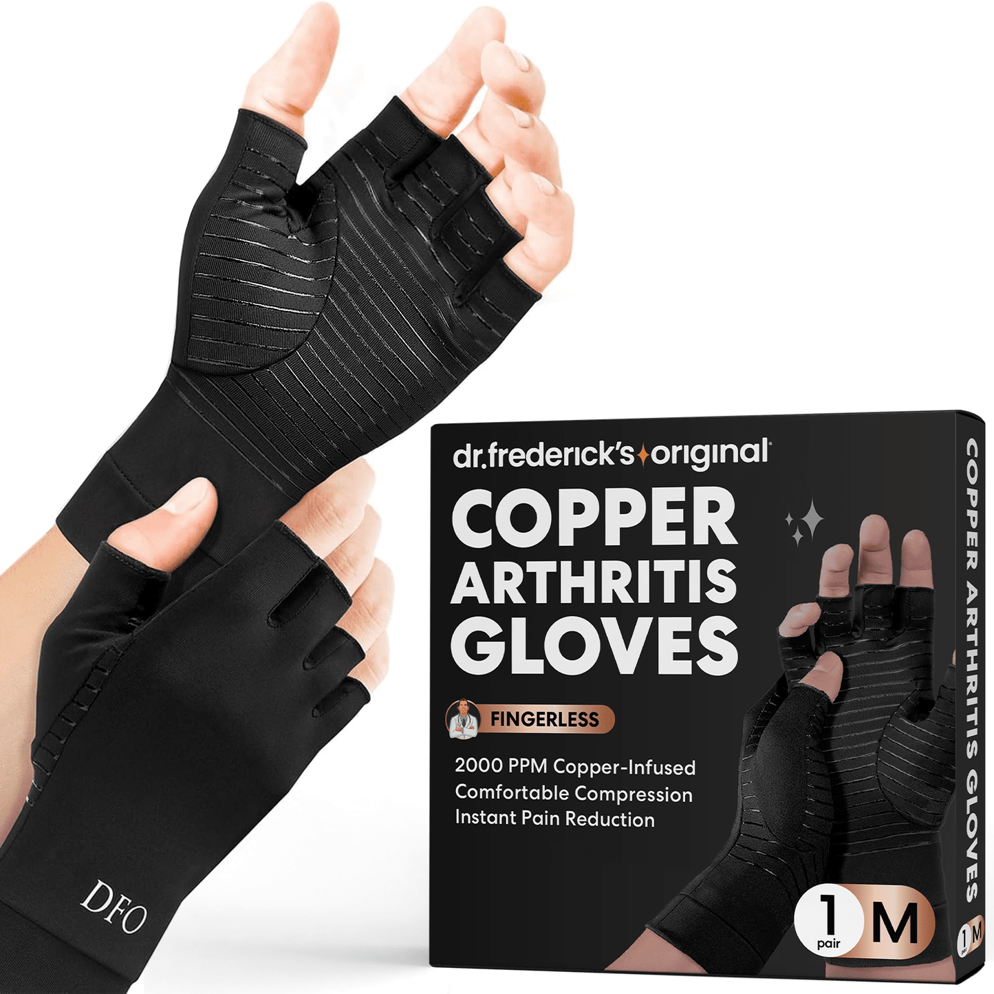 Dr. Frederick's Original Copper Comfort Gloves - 2 Gloves - Great for Typing and Everyday Activities - Fit Guaranteed Hand Pain Dr. Frederick's Original Medium