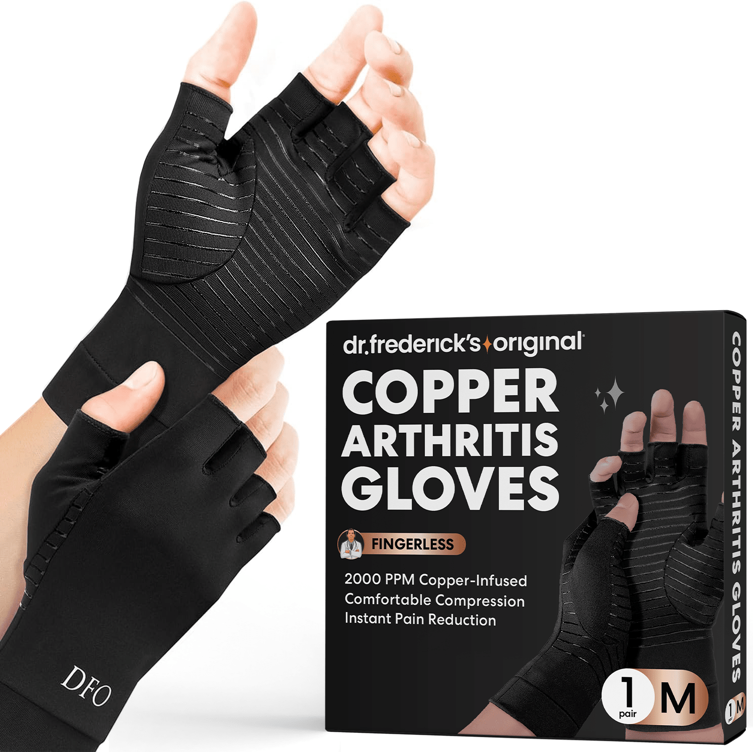 Dr. Frederick's Original Copper Comfort Gloves - 2 Gloves - Great for Typing and Everyday Activities - Fit Guaranteed Hand Pain Dr. Frederick's Original Medium