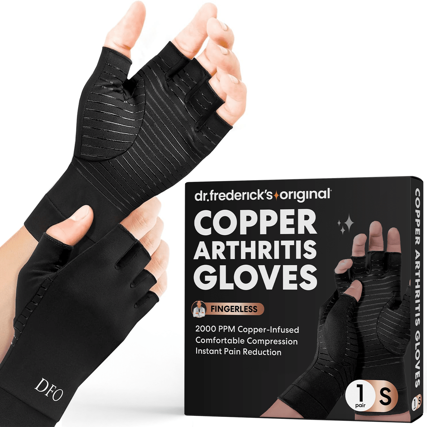 Dr. Frederick's Original Copper Comfort Gloves - 2 Gloves - Great for Typing and Everyday Activities - Fit Guaranteed Hand Pain Dr. Frederick's Original Small