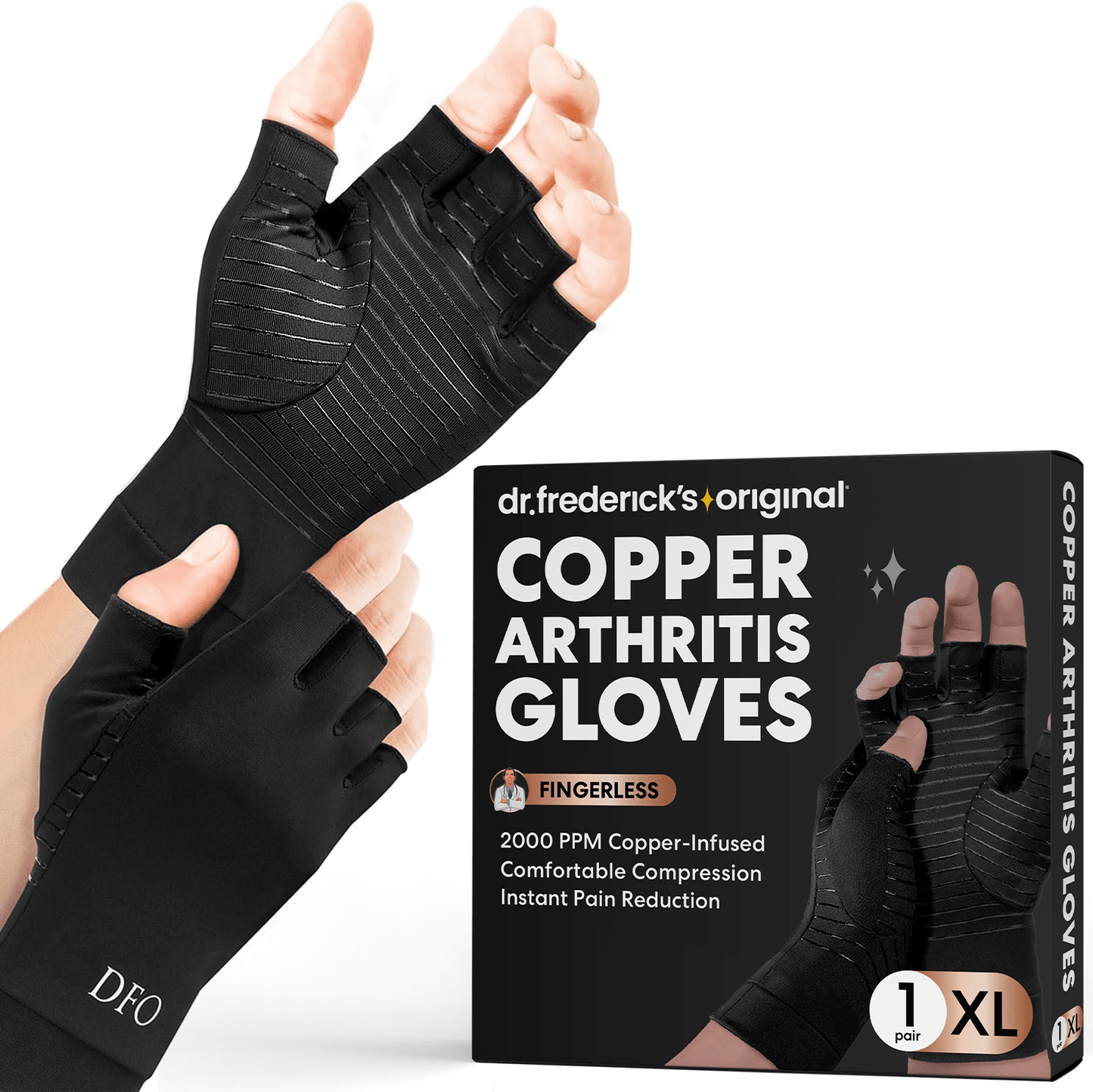 Dr. Frederick's Original Copper Comfort Gloves - 2 Gloves - Great for Typing and Everyday Activities - Fit Guaranteed Hand Pain Dr. Frederick's Original Extra Large