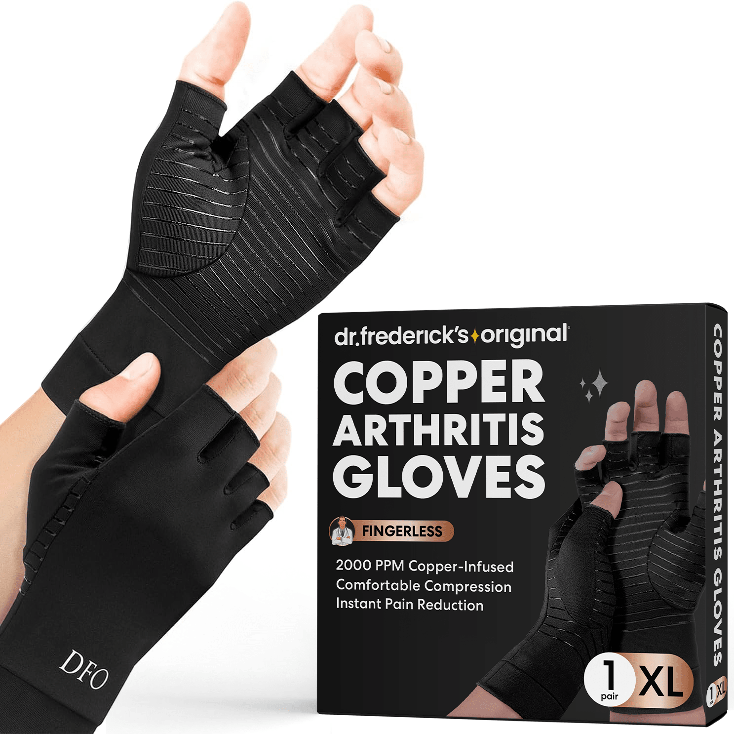 Dr. Frederick's Original Copper Comfort Gloves - 2 Gloves - Great for Typing and Everyday Activities - Fit Guaranteed Hand Pain Dr. Frederick's Original Extra Large