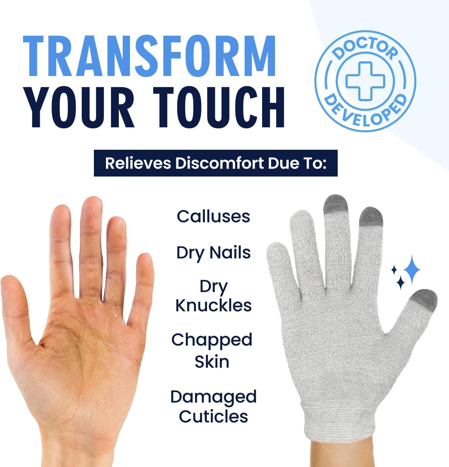 Dr. Frederick's Original Moisturizing Gel Gloves -- Deep Moisturizing and Fast Relief for Dry Hands -- Touchscreen-Friendly -- Mango Butter, Shea Butter, Jojoba, & Coconut Oil Dr. Frederick's Original