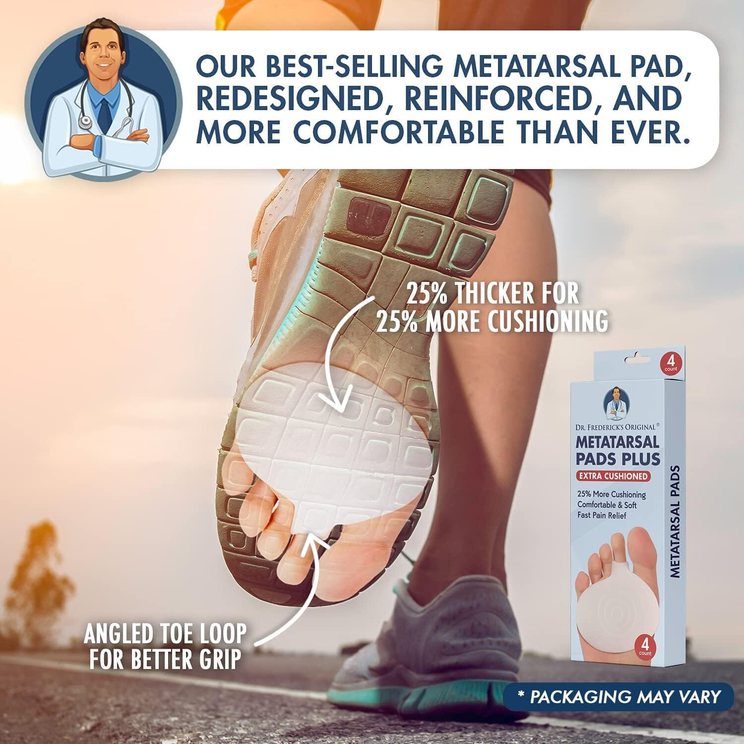 Dr. Frederick's Original Metatarsal Pads Plus - 4pcs - Forefoot Pain Relief - Ball of Foot Pads - Foot Pain Relief Cushion - for Women & Men Foot Pain Dr. Frederick's Original