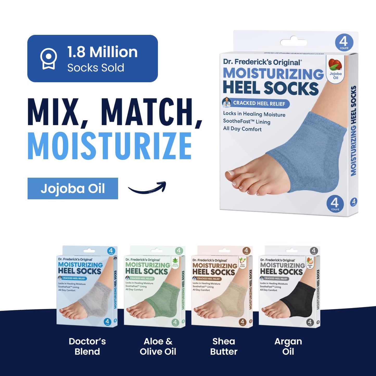 Dr. Frederick's Original Moisturizing Heel Socks for Cracked Heel Treatment - 2 Pairs - Stop Cracked Heels in Their Tracks