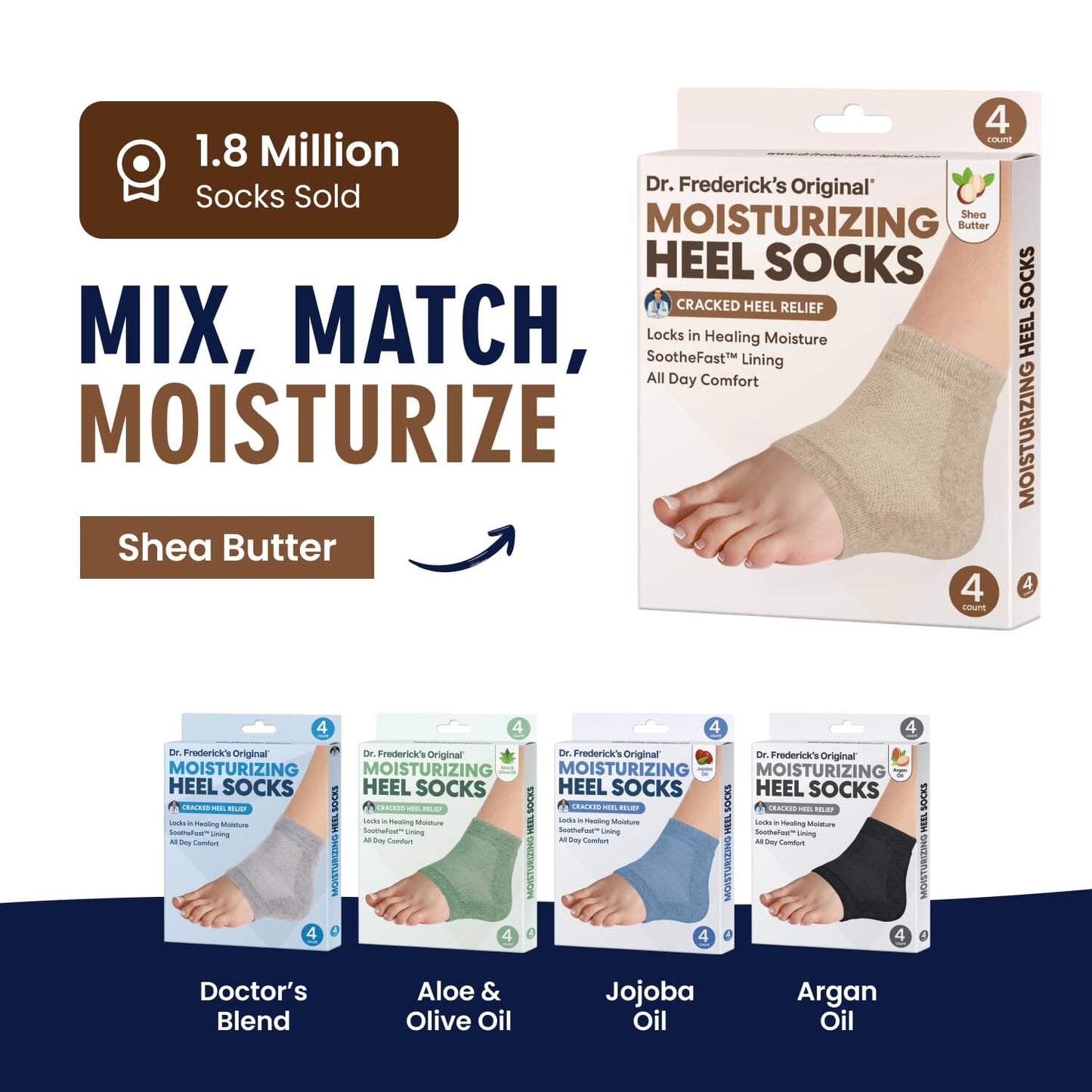 Dr. Frederick's Original Moisturizing Heel Socks for Cracked Heel Treatment - 2 Pairs - Stop Cracked Heels in Their Tracks