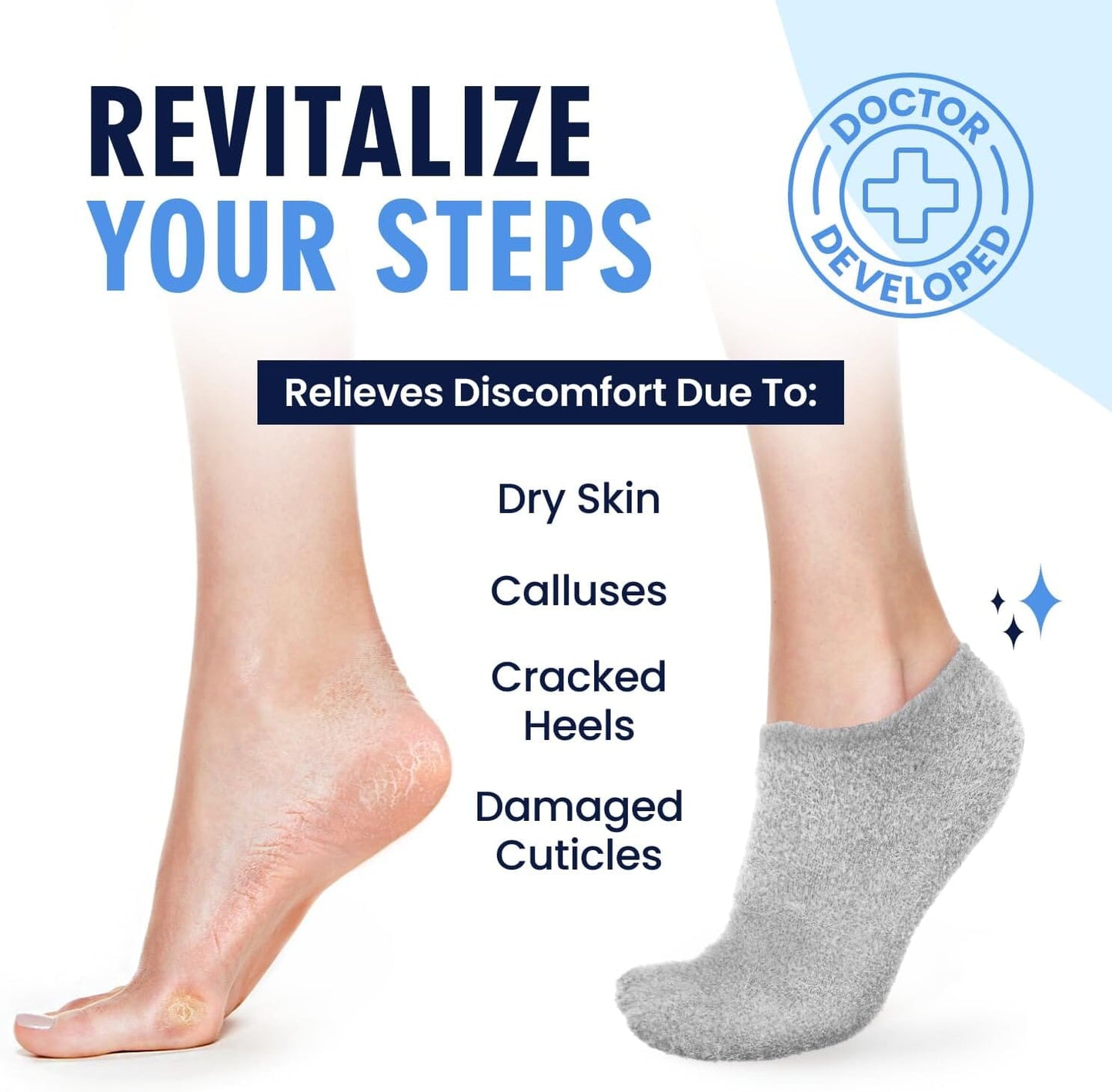 Dr. Frederick's Original Moisturizing Gel Socks for Men & Women -- Dry Feet & Cracked Heel Treatment -- Full Foot Gel Lining with Mango Butter, Shea Butter, Jojoba & Coconut Oil Dr. Frederick's Original