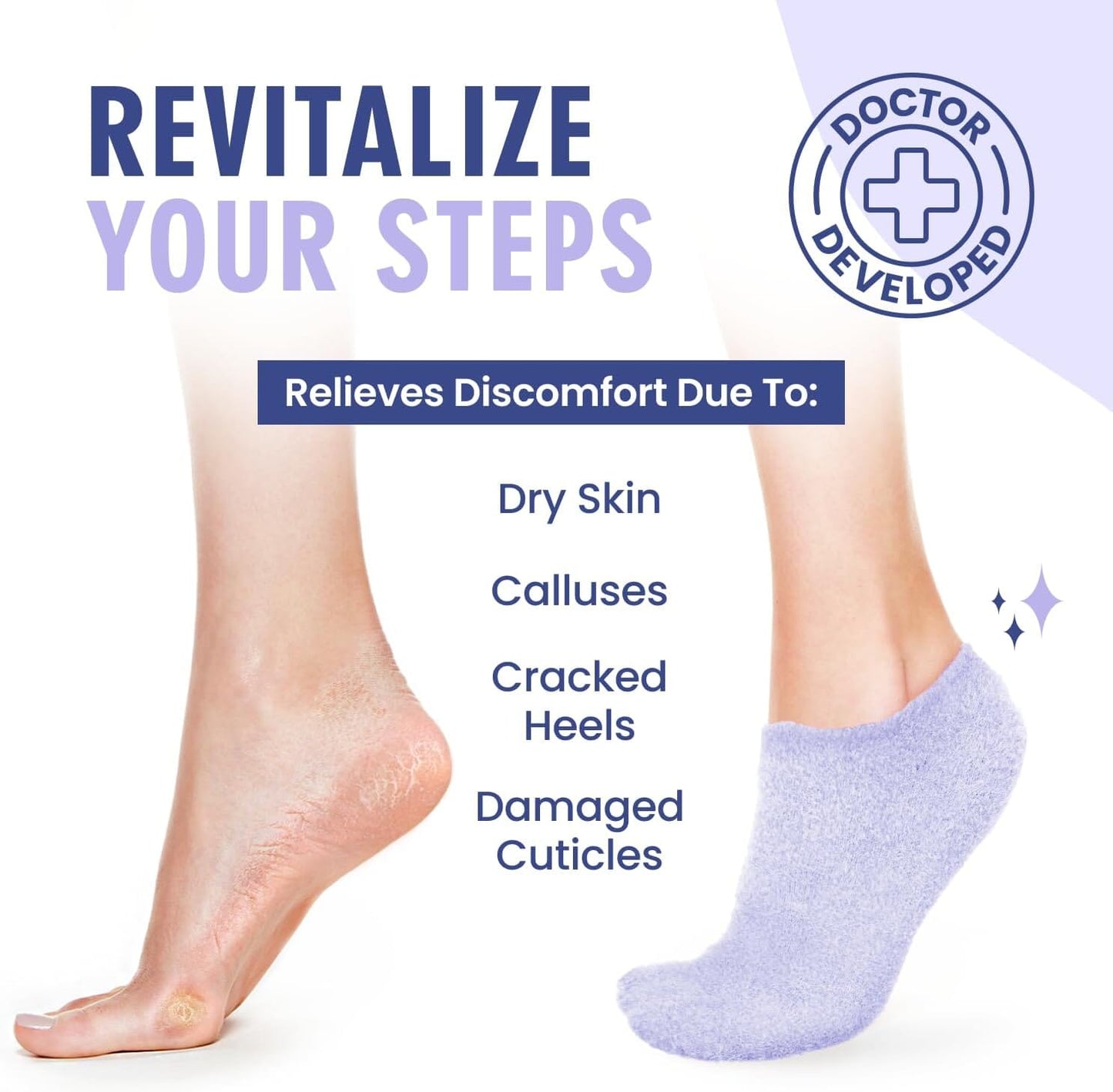 Dr. Frederick's Original Moisturizing Gel Socks for Men & Women -- Dry Feet & Cracked Heel Treatment -- Full Foot Gel Lining with Mango Butter, Shea Butter, Jojoba & Coconut Oil Dr. Frederick's Original