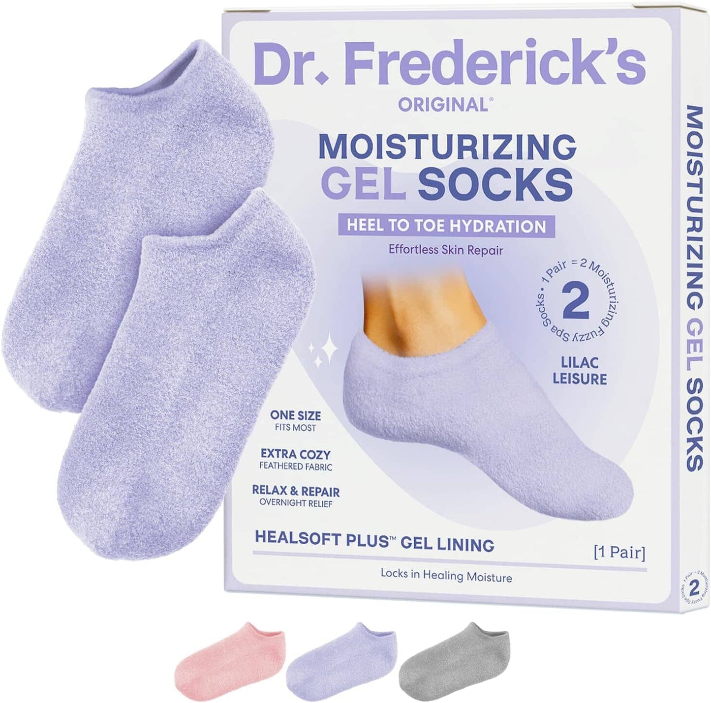 Dr. Frederick's Original Moisturizing Gel Socks for Men & Women -- Dry Feet & Cracked Heel Treatment -- Full Foot Gel Lining with Mango Butter, Shea Butter, Jojoba & Coconut Oil Dr. Frederick's Original Lilac Leisure