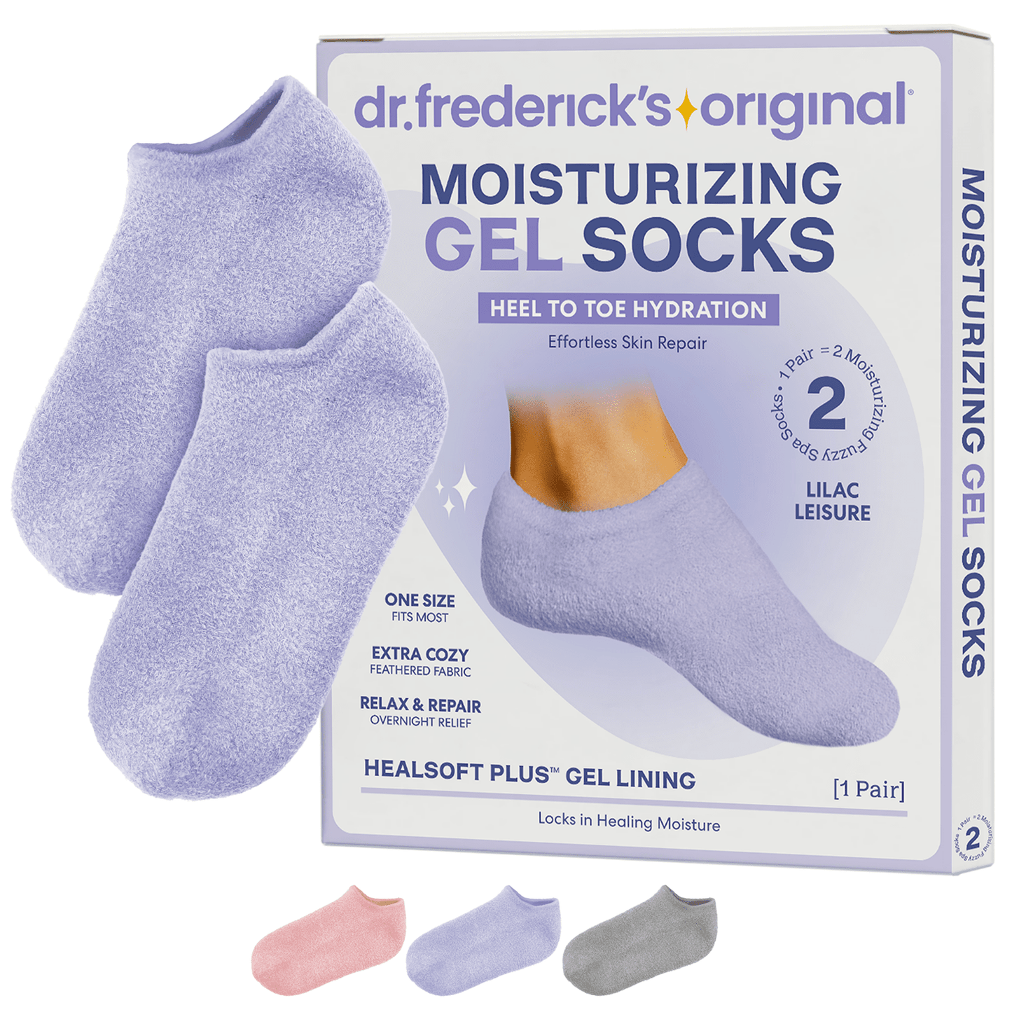Dr. Frederick's Original Moisturizing Gel Socks for Men & Women -- Dry Feet & Cracked Heel Treatment -- Full Foot Gel Lining with Mango Butter, Shea Butter, Jojoba & Coconut Oil Moisturizing Therapy Dr. Frederick's Original Lilac Leisure