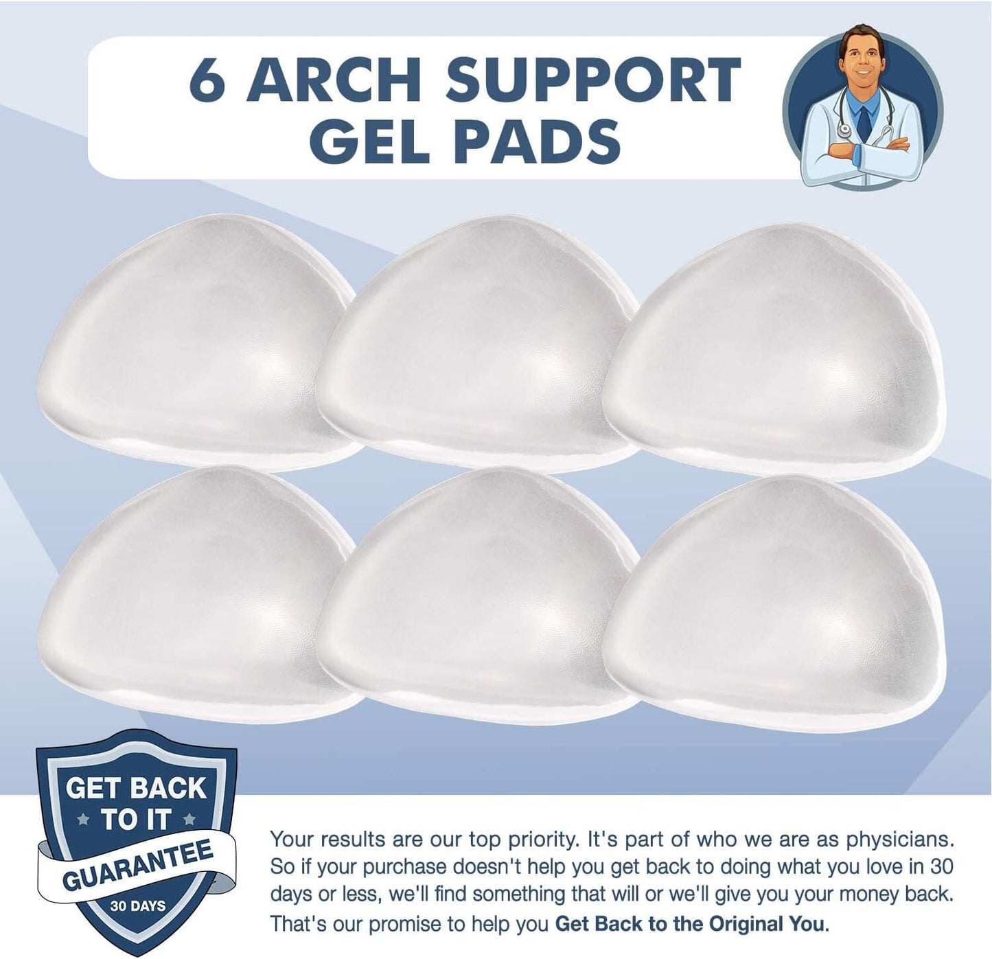 Dr. Frederick's Original Peel & Stick Foot Arch Support Gel Pads - 6 Pieces - High Arch Cushions - Relieves Pain from PES Cavus Foot Pain Dr. Frederick's Original